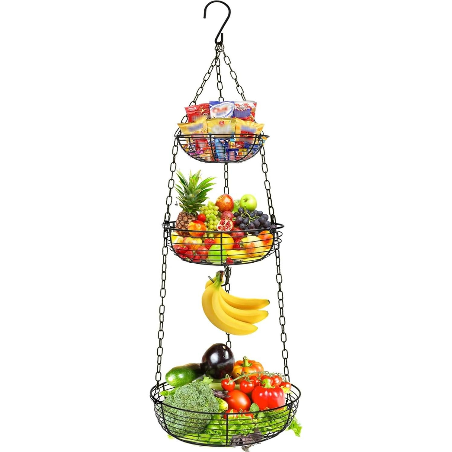 Cesta Colgante de Frutas HULISEN 3 Niveles 91 cm Alambre