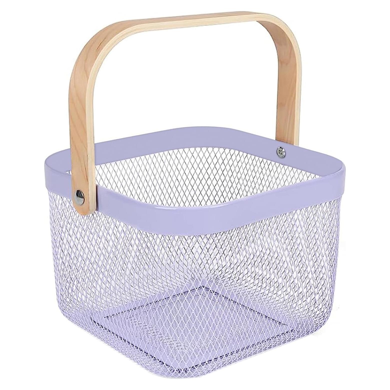 Cesta de Malla de Metal AJIODA con Mango de Bambú 25x26x18 cm