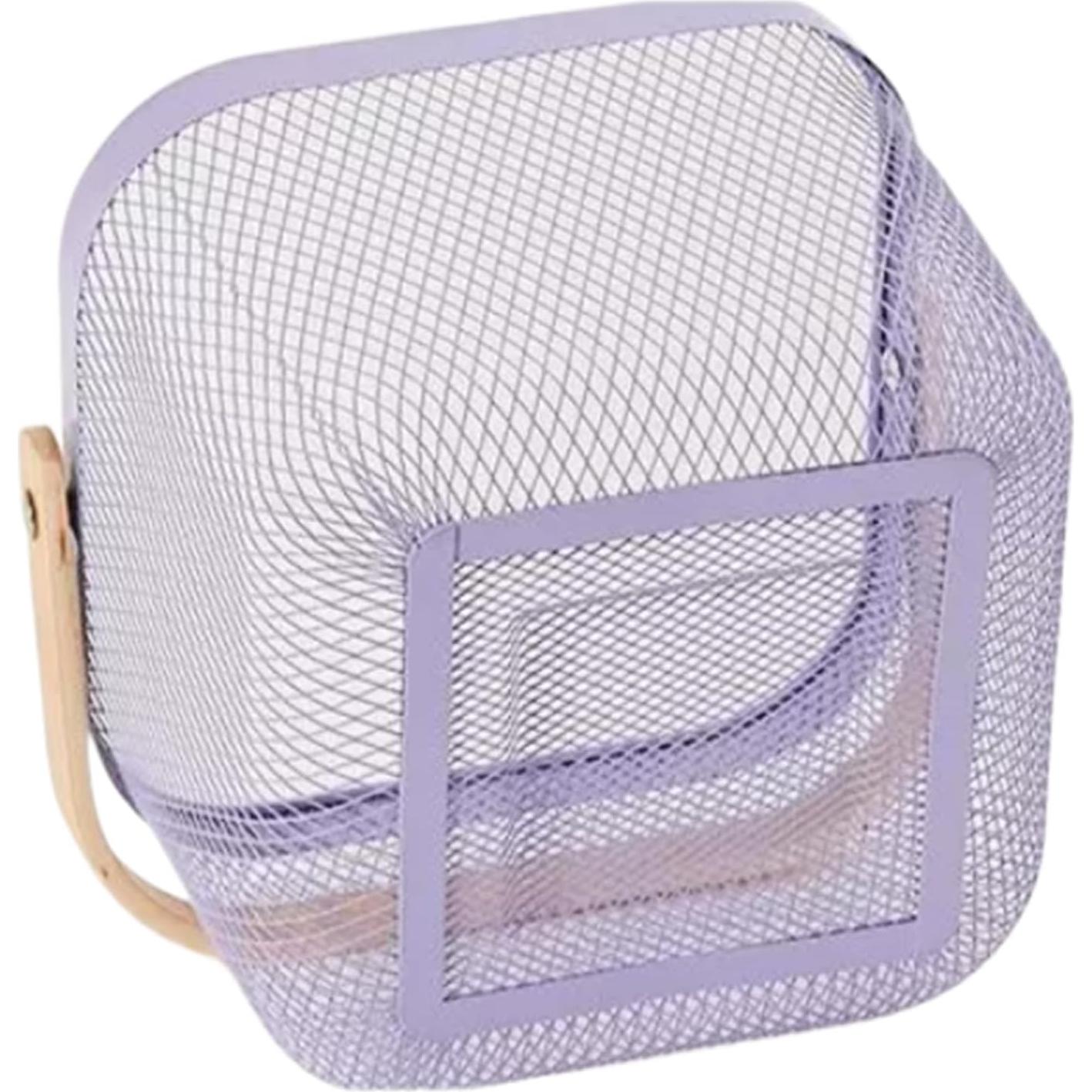 Cesta de Malla de Metal AJIODA con Mango de Bambú 25x26x18 cm