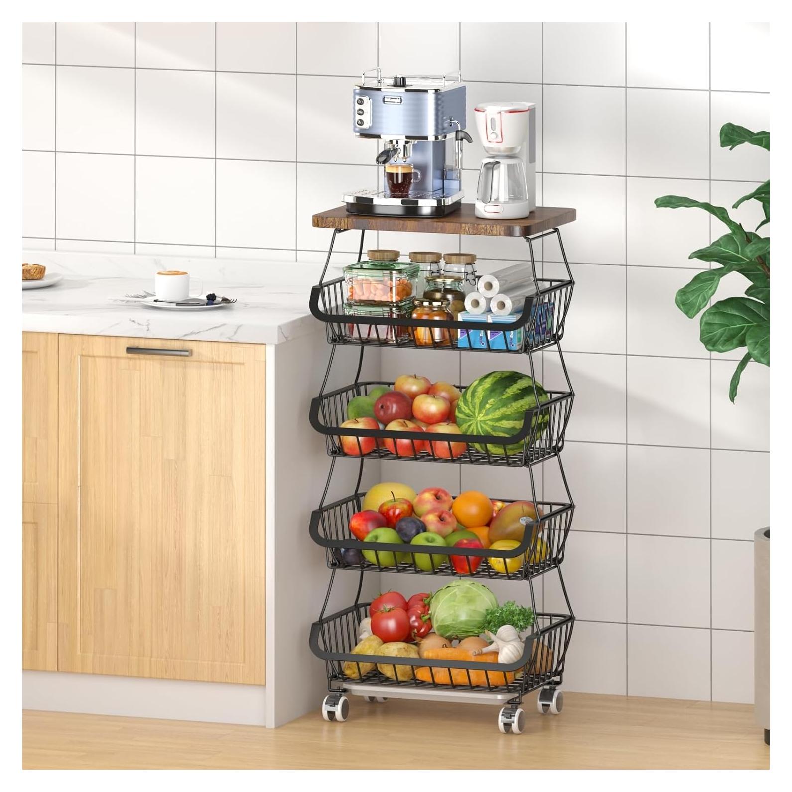 Cesta de Almacenamiento CHLORYARD 5 Niveles con Tapa de Madera