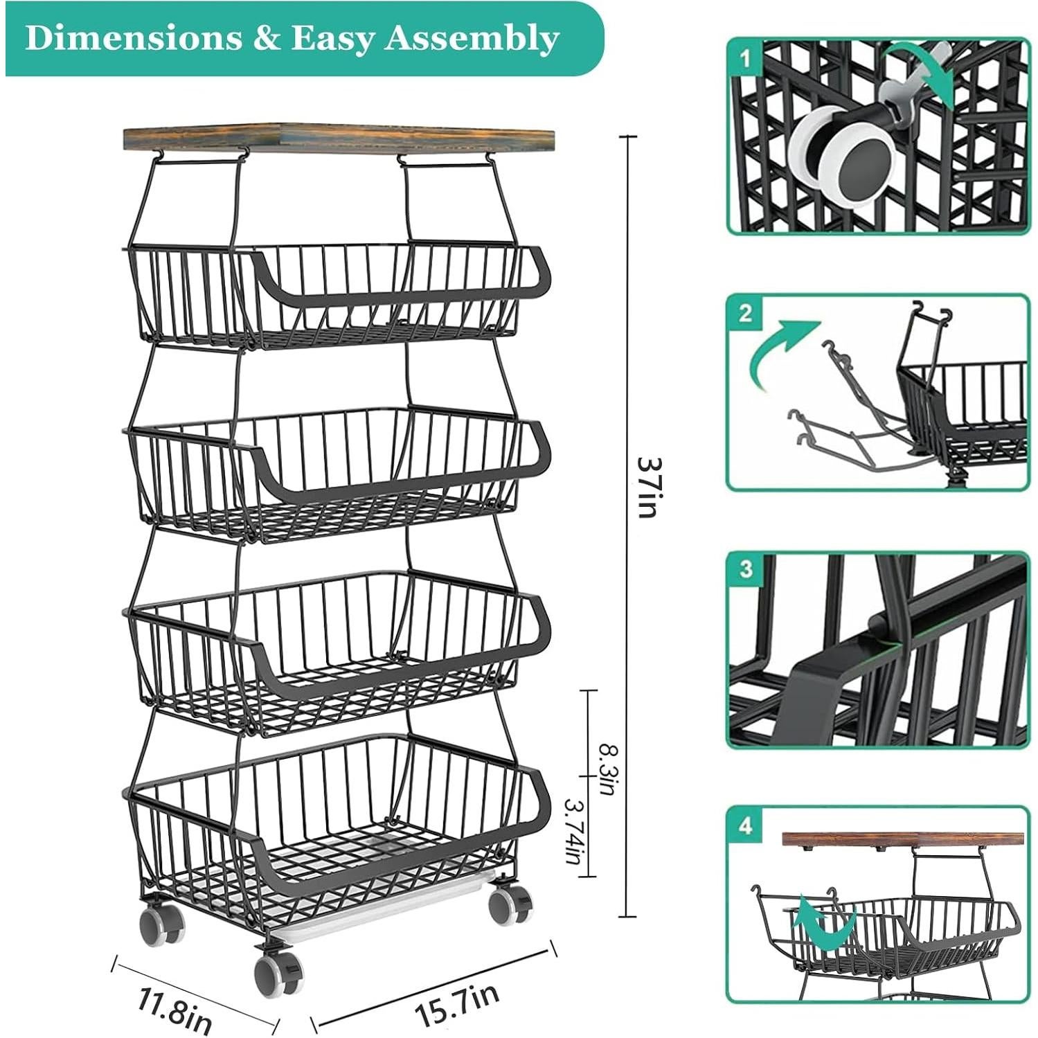 Cesta de Almacenamiento CHLORYARD 5 Niveles con Tapa de Madera