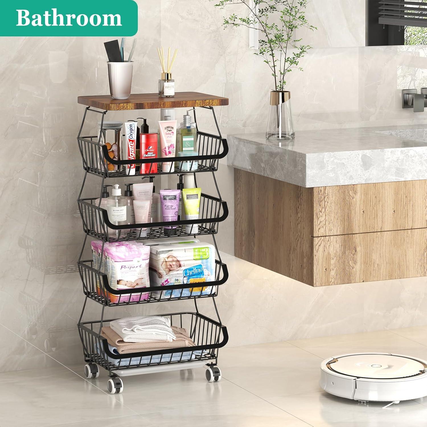 Cesta de Almacenamiento CHLORYARD 5 Niveles con Tapa de Madera