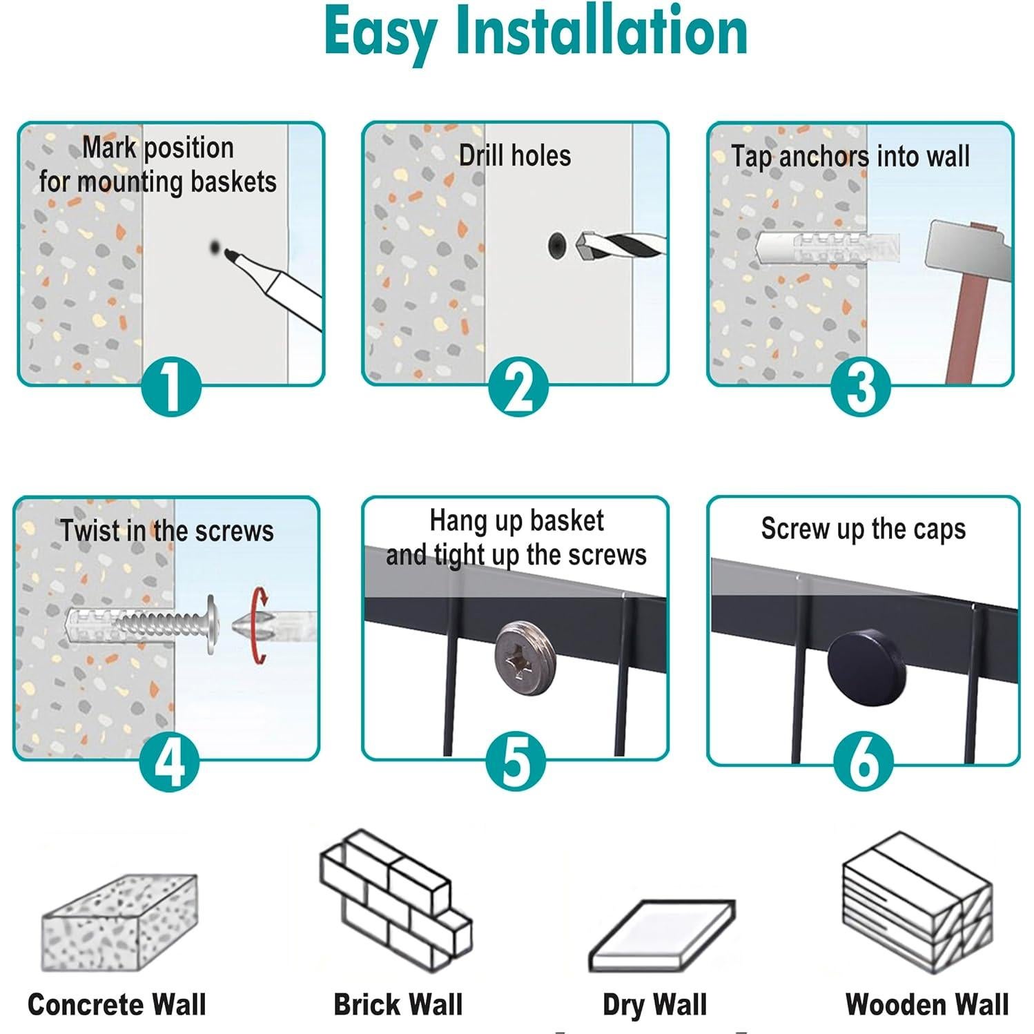 Juego de 2 Cestas Negras LIGHT DUST para Pared - Organizador de Alambre