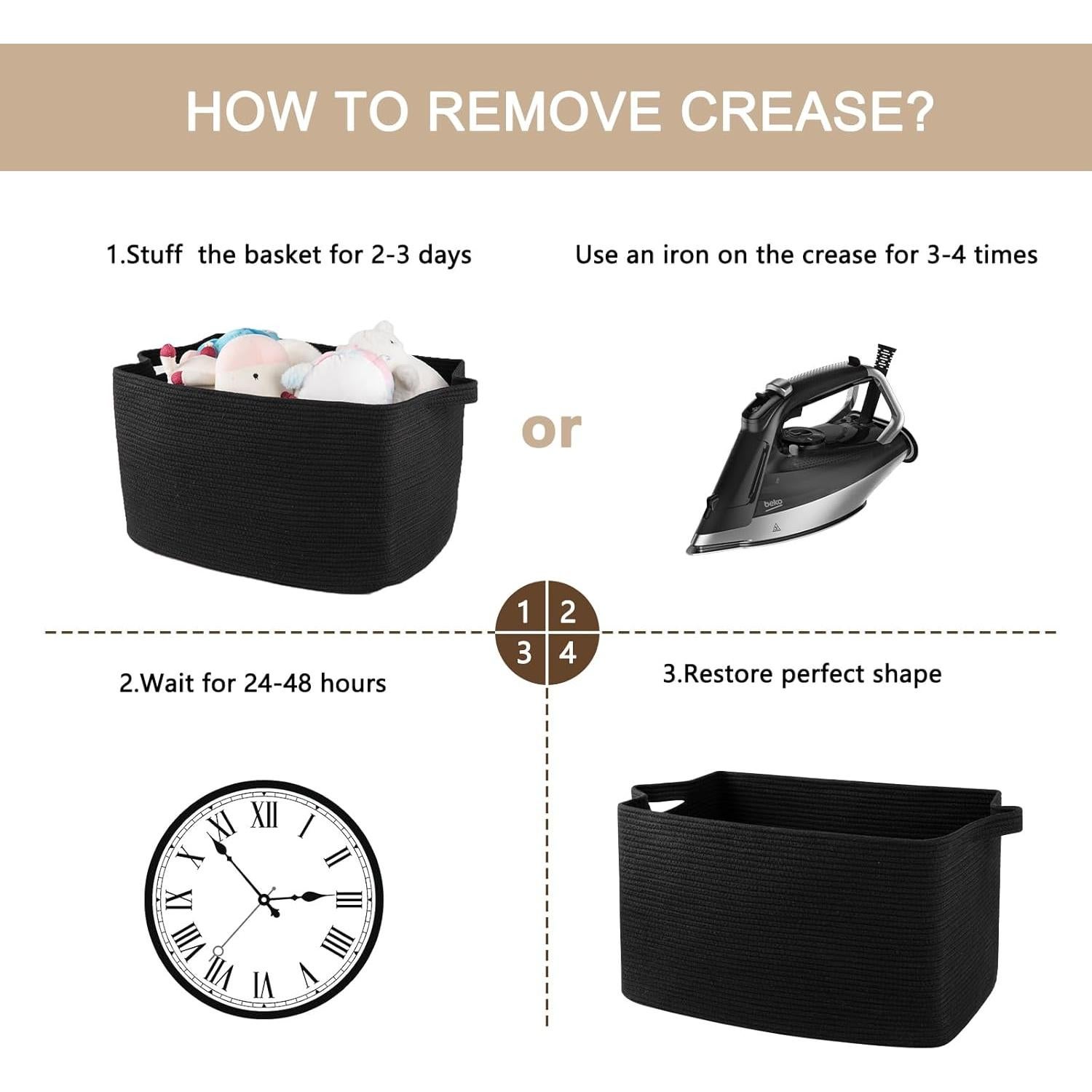 Cesta de Almacenamiento OIASKET 95L Algodón Negro 61x42.9x36.1cm