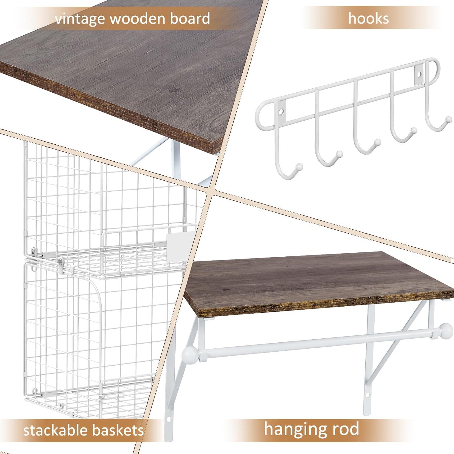 Estante de Lavandería Montado en Pared DAOUTIME 2 Estantes Blanco