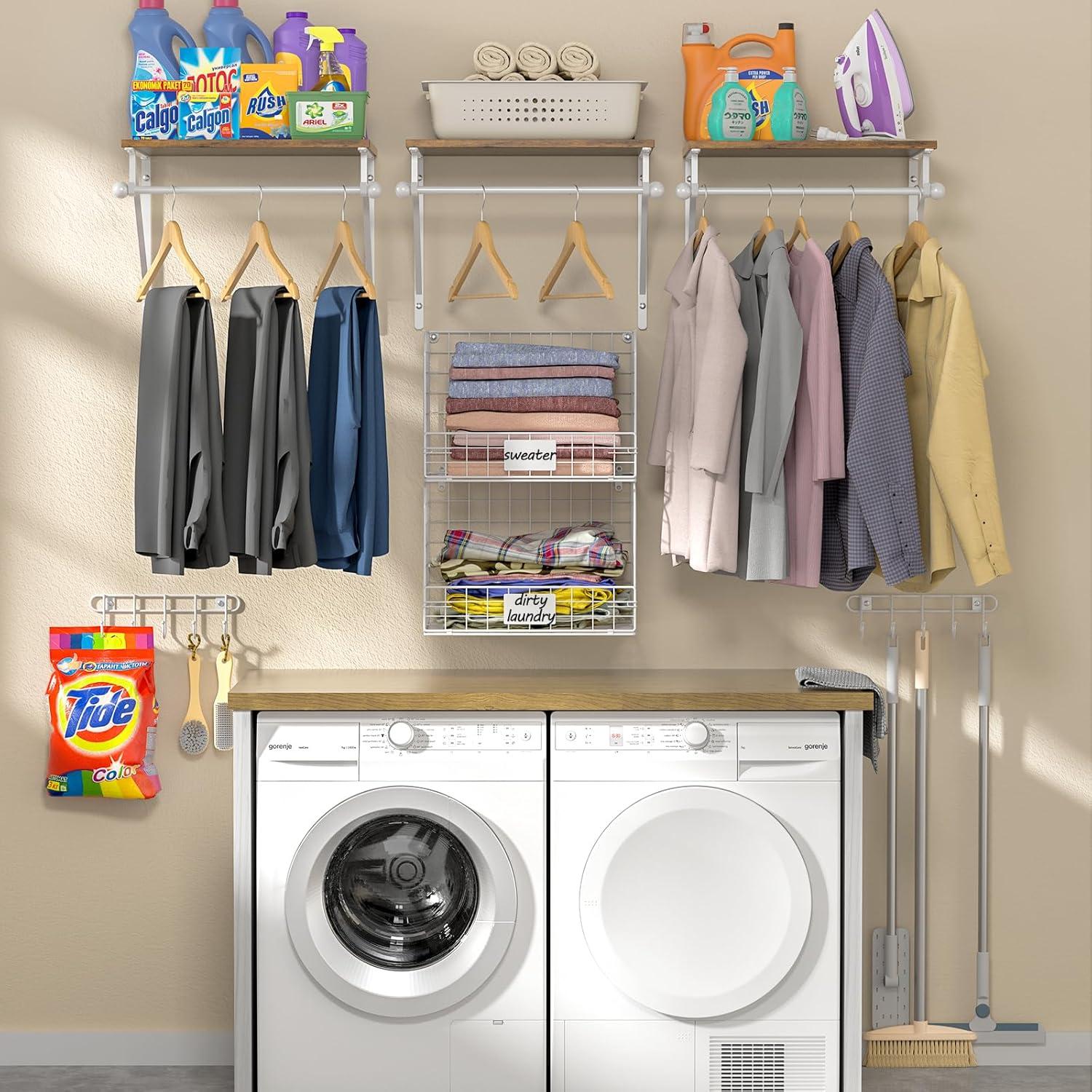Estante de Lavandería Montado en Pared DAOUTIME 2 Estantes Blanco