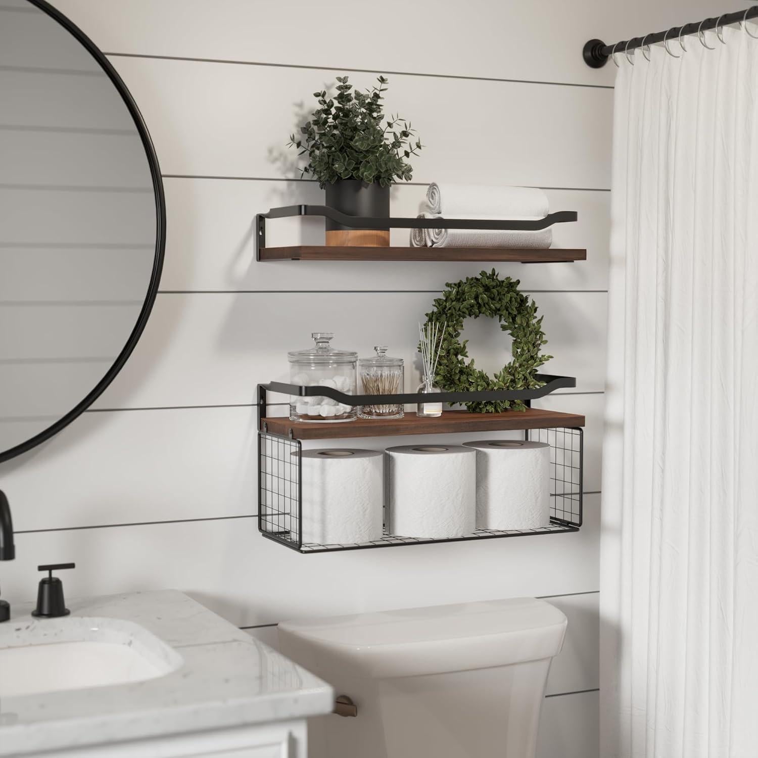 Estantes Flotantes WOPITUES de Madera con Canasta Almacenamiento