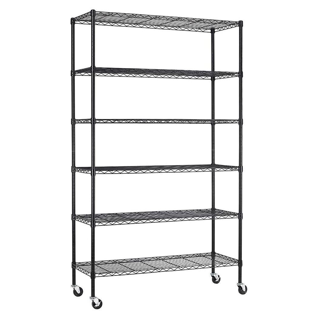 Carro de Almacenamiento FDW 6 Estantes Ajustables 2100Lbs Negro