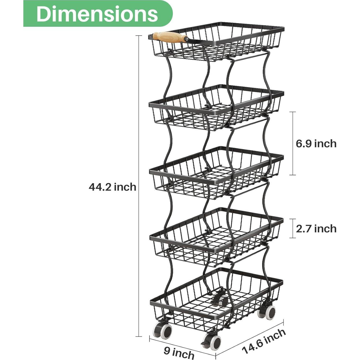 Estante Apilable de Alambre Metálico SAYZH Negro 5 Niveles