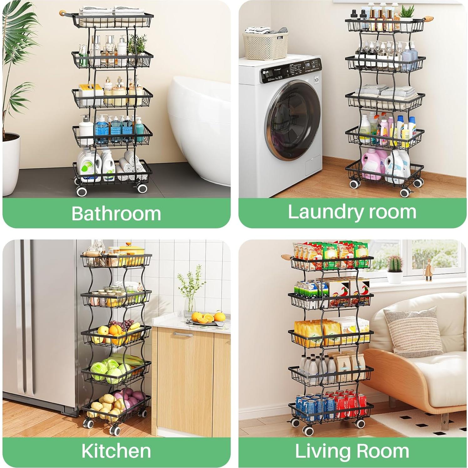 Estante Apilable de Alambre Metálico SAYZH Negro 5 Niveles