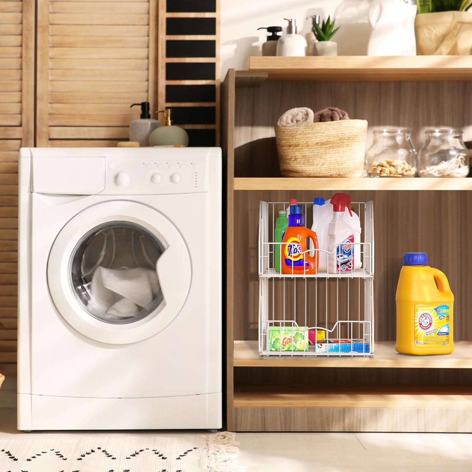 Cesta de Almacenamiento Apilable Simple Houseware 2 Piezas 42.9x34x23 cm Blanco