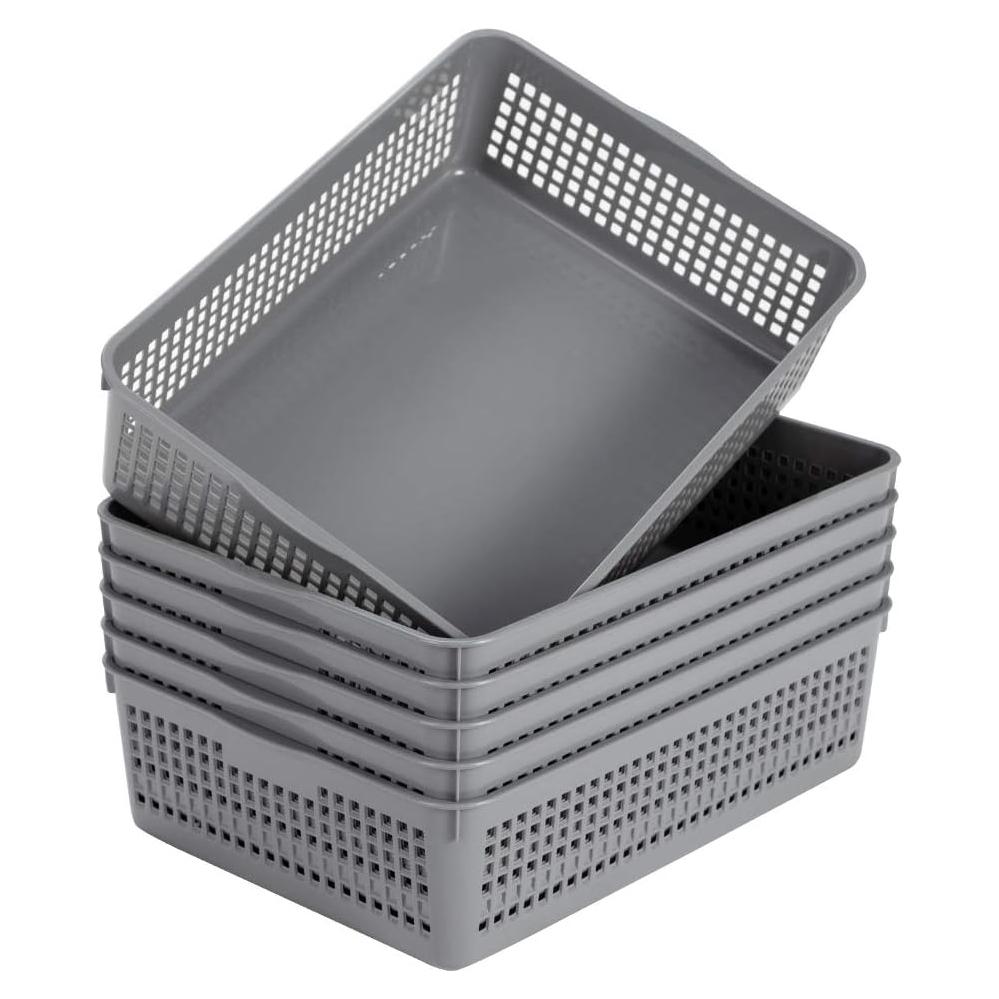 Cestas de Organización de Plástico Esliter 6 Piezas Gris 34x25x9.5cm
