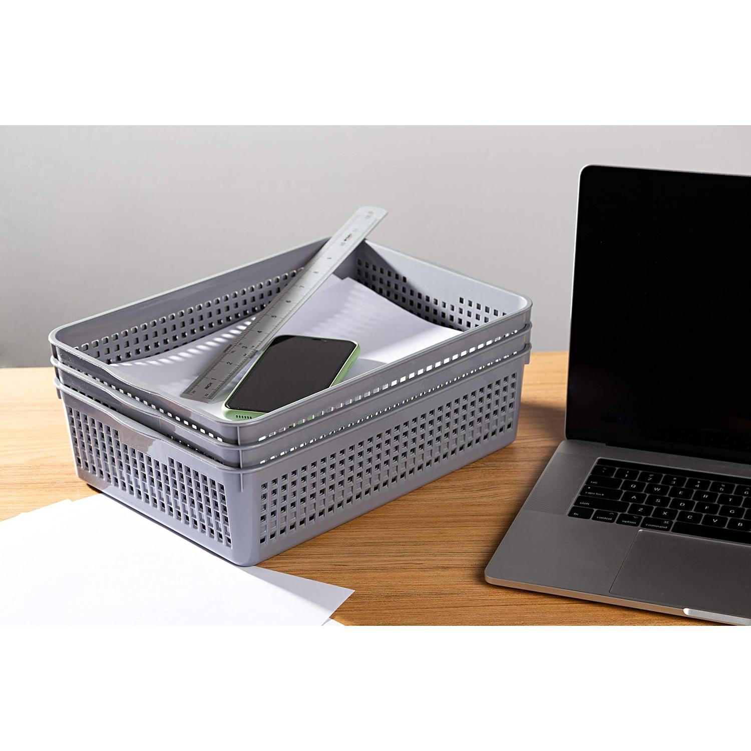 Cestas de Organización de Plástico Esliter 6 Piezas Gris 34x25x9.5cm