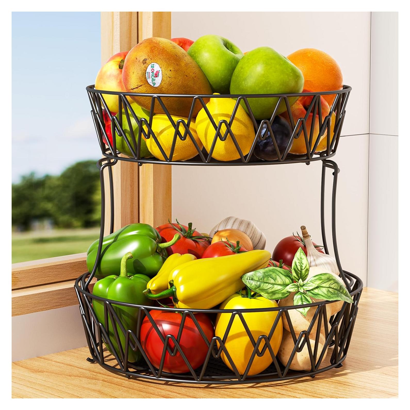 Cesta de Frutas 2 Niveles Vanzbon, Acero al Carbono, Redonda