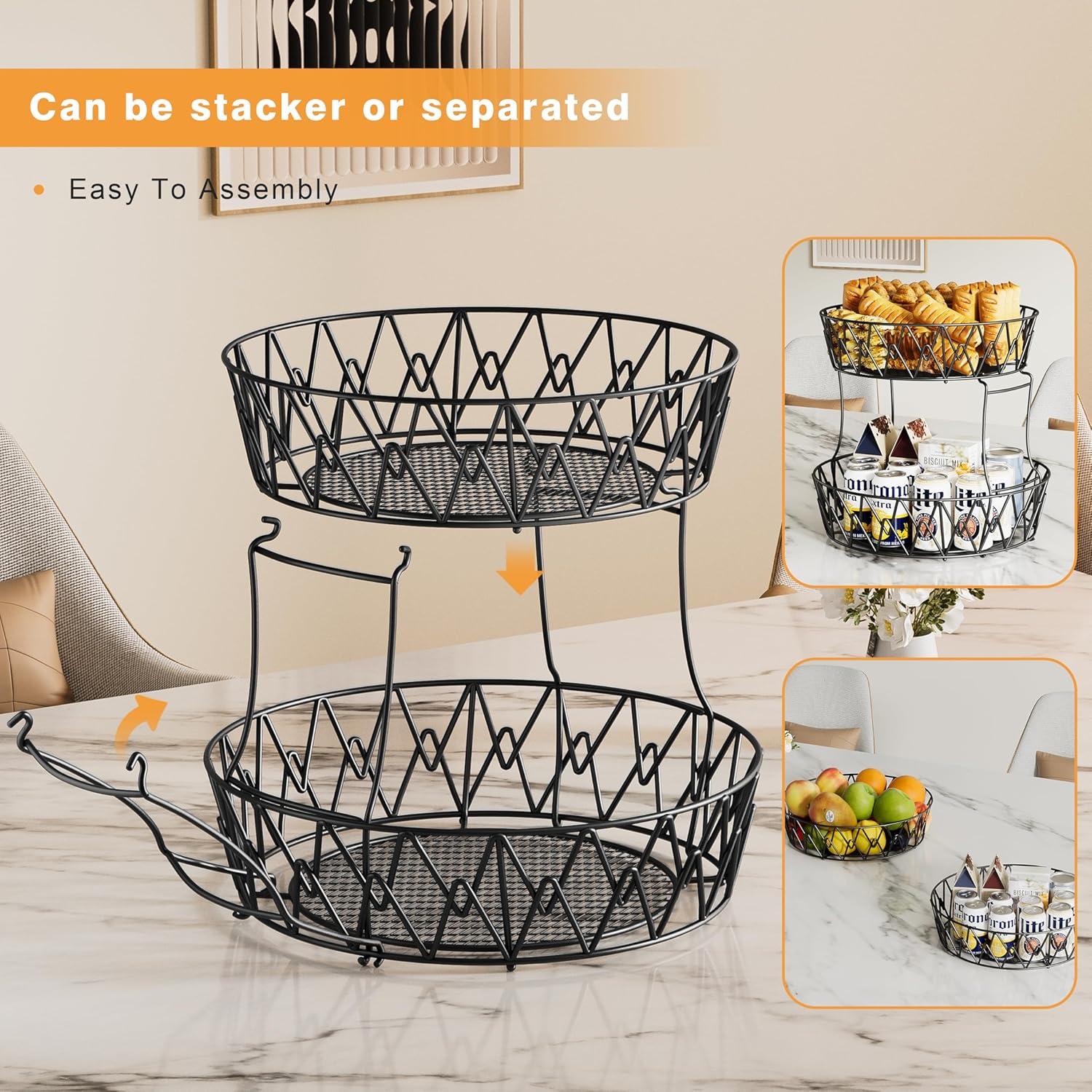 Cesta de Frutas 2 Niveles Vanzbon, Acero al Carbono, Redonda