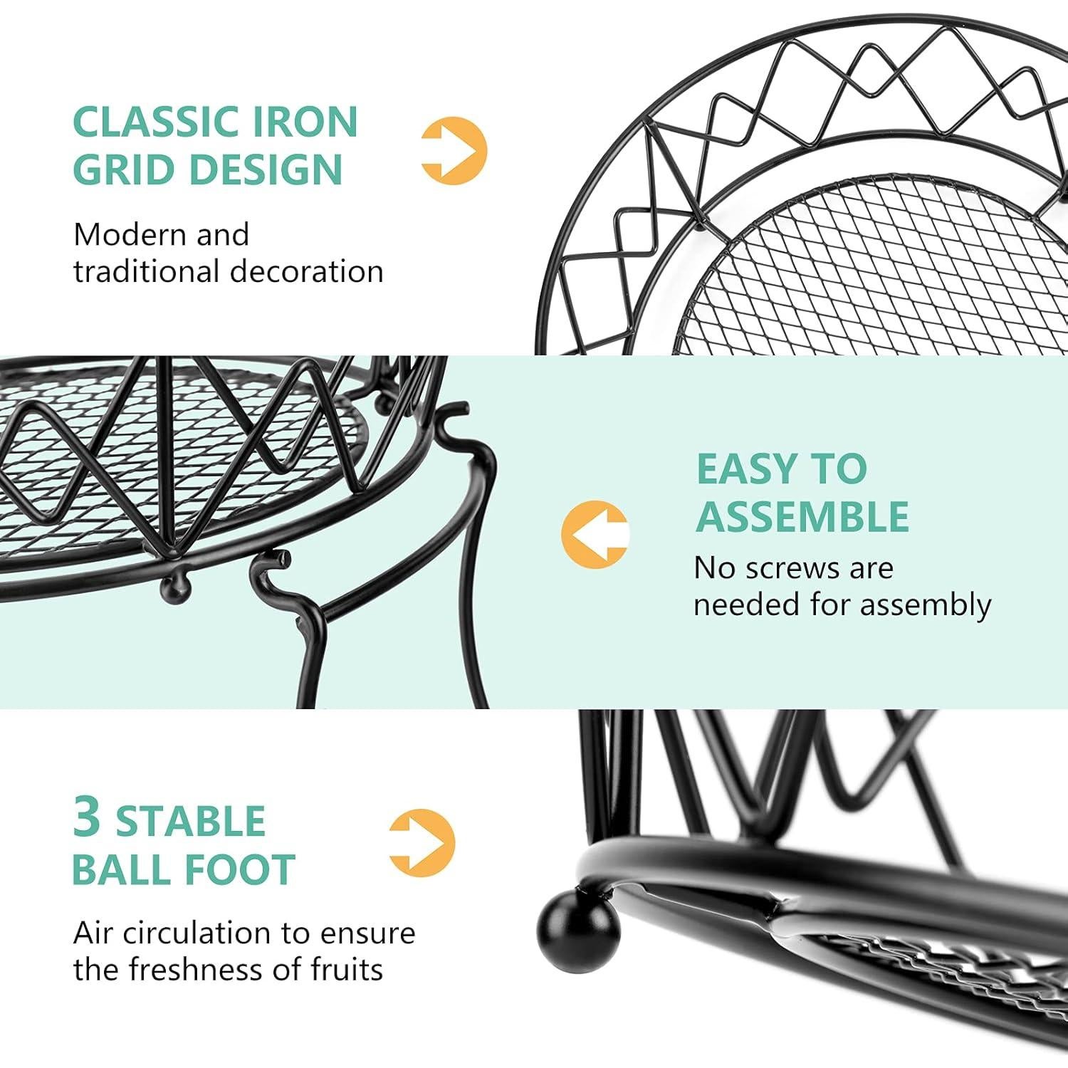 Cesta de Frutas 2 Niveles Vanzbon, Acero al Carbono, Redonda
