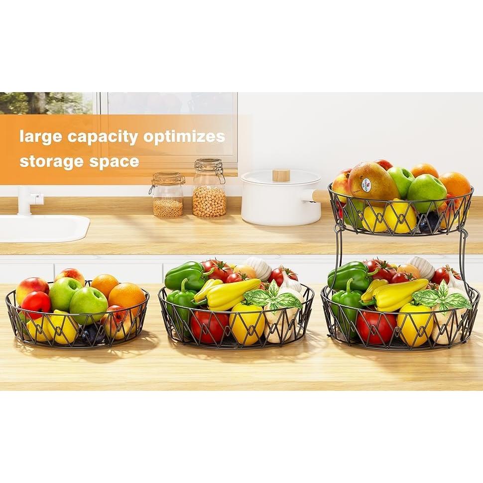 Cesta de Frutas 2 Niveles Vanzbon, Acero al Carbono, Redonda