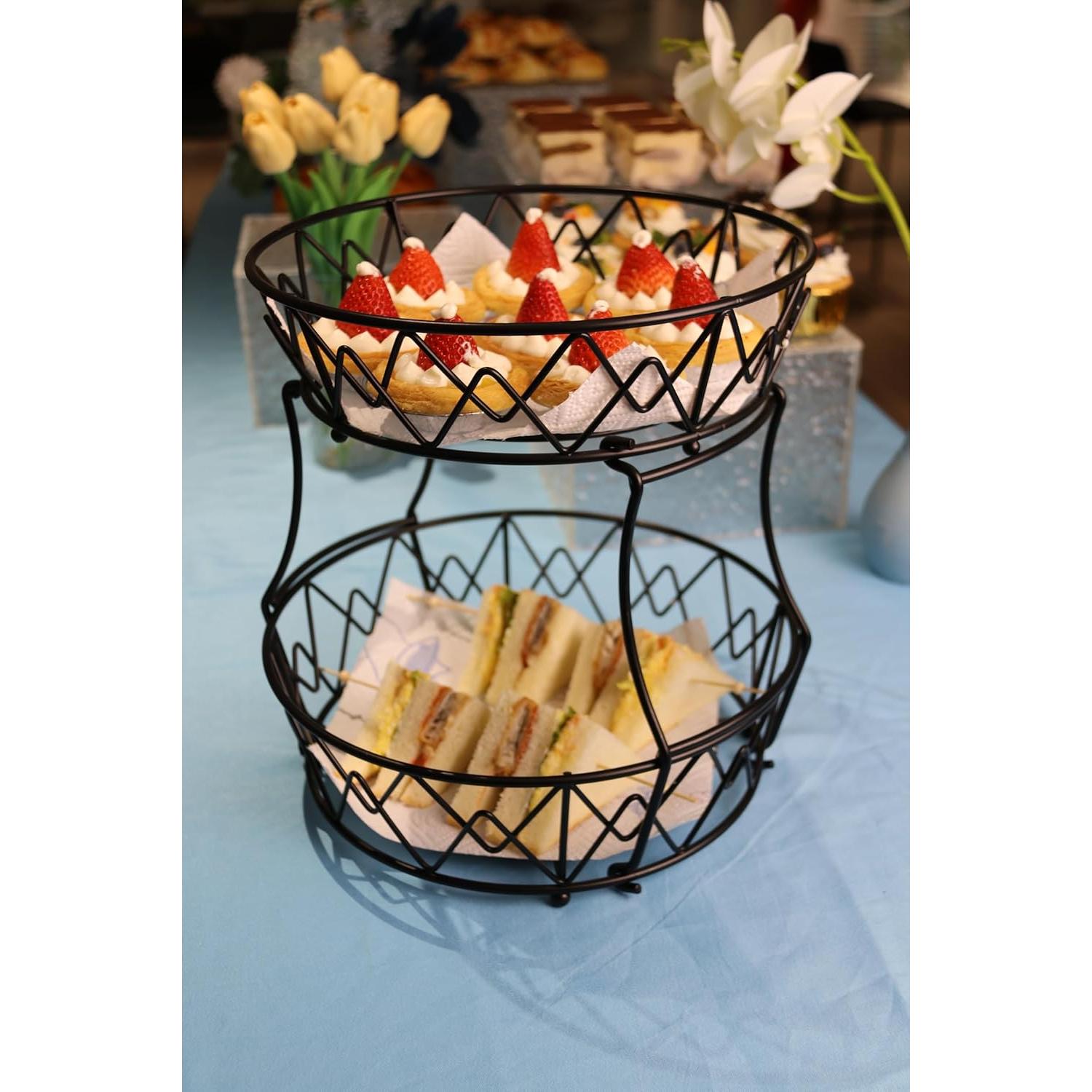 Cesta de Frutas 2 Niveles Vanzbon, Acero al Carbono, Redonda