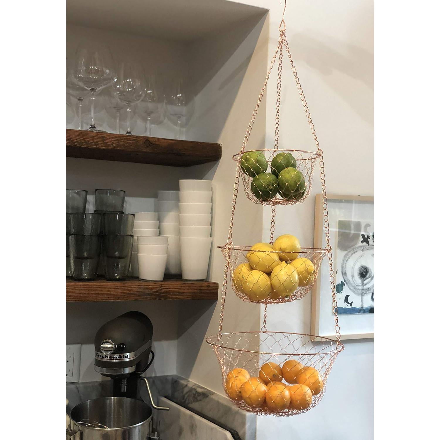 Cesta Colgante de Frutas 3 Niveles Fox Run Cobre 81.28 cm