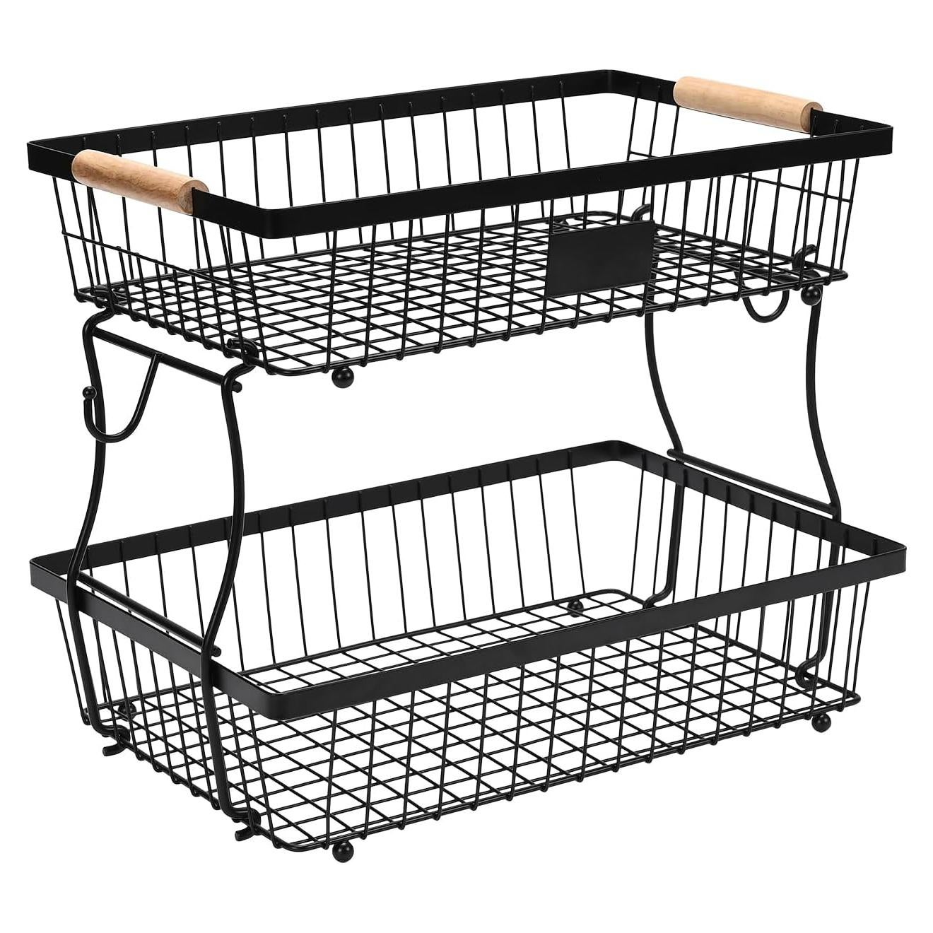 Cesta de Frutas Desmontable 2 Niveles Lawhood-Mijin Negro