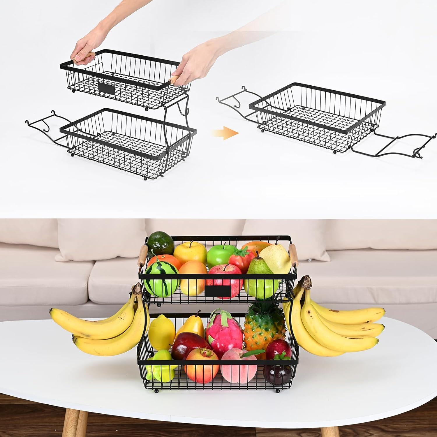 Cesta de Frutas Desmontable 2 Niveles Lawhood-Mijin Negro