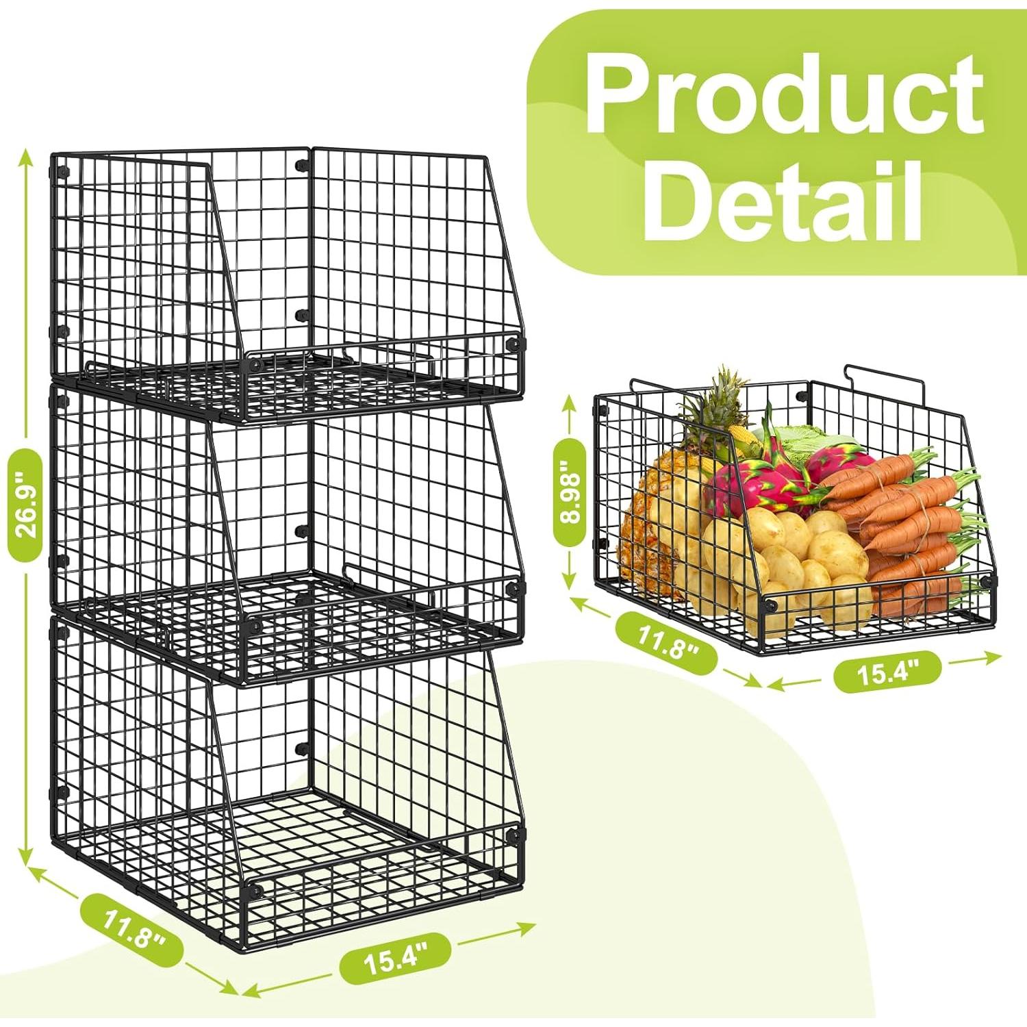 Paquete de 3 Cestas de Alambre Apilables Jakyitvi 39.1x30 cm