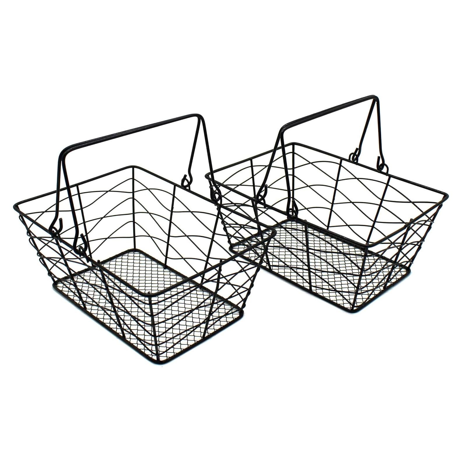 Cestas de Frutas de Alambre Metálico CVHOMEDECO, Juego de 2, Negro, Ovalado, Resistente