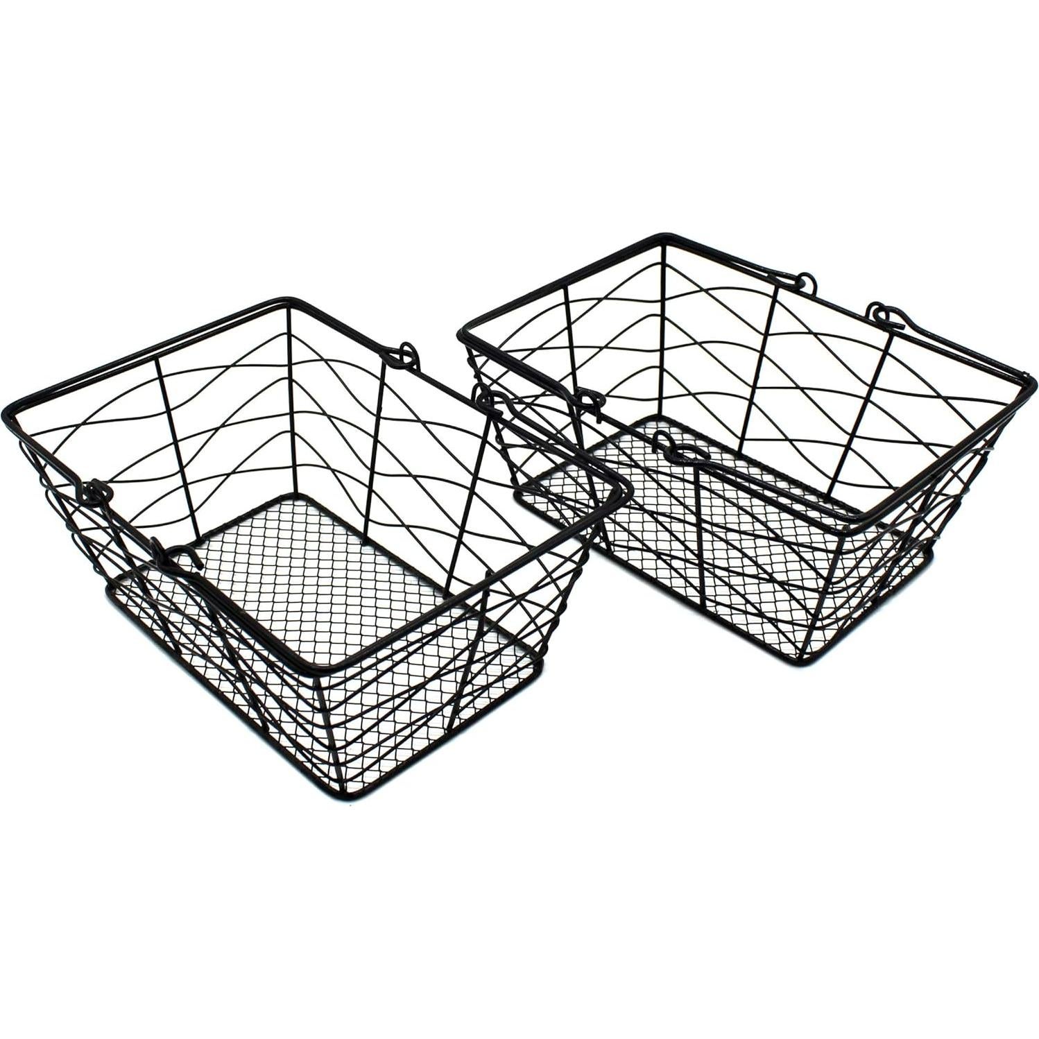 Cestas de Frutas de Alambre Metálico CVHOMEDECO, Juego de 2, Negro, Ovalado, Resistente