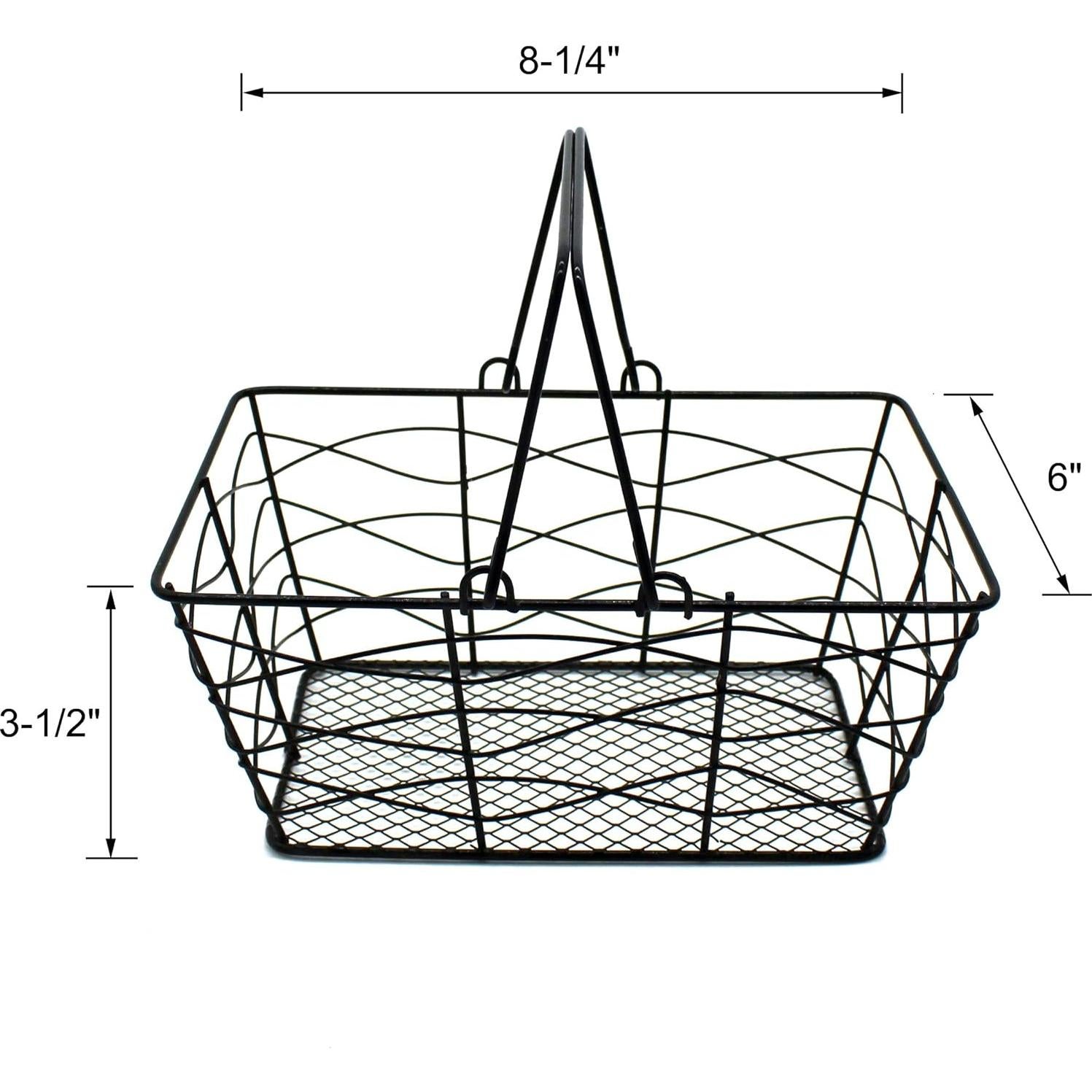 Cestas de Frutas de Alambre Metálico CVHOMEDECO, Juego de 2, Negro, Ovalado, Resistente