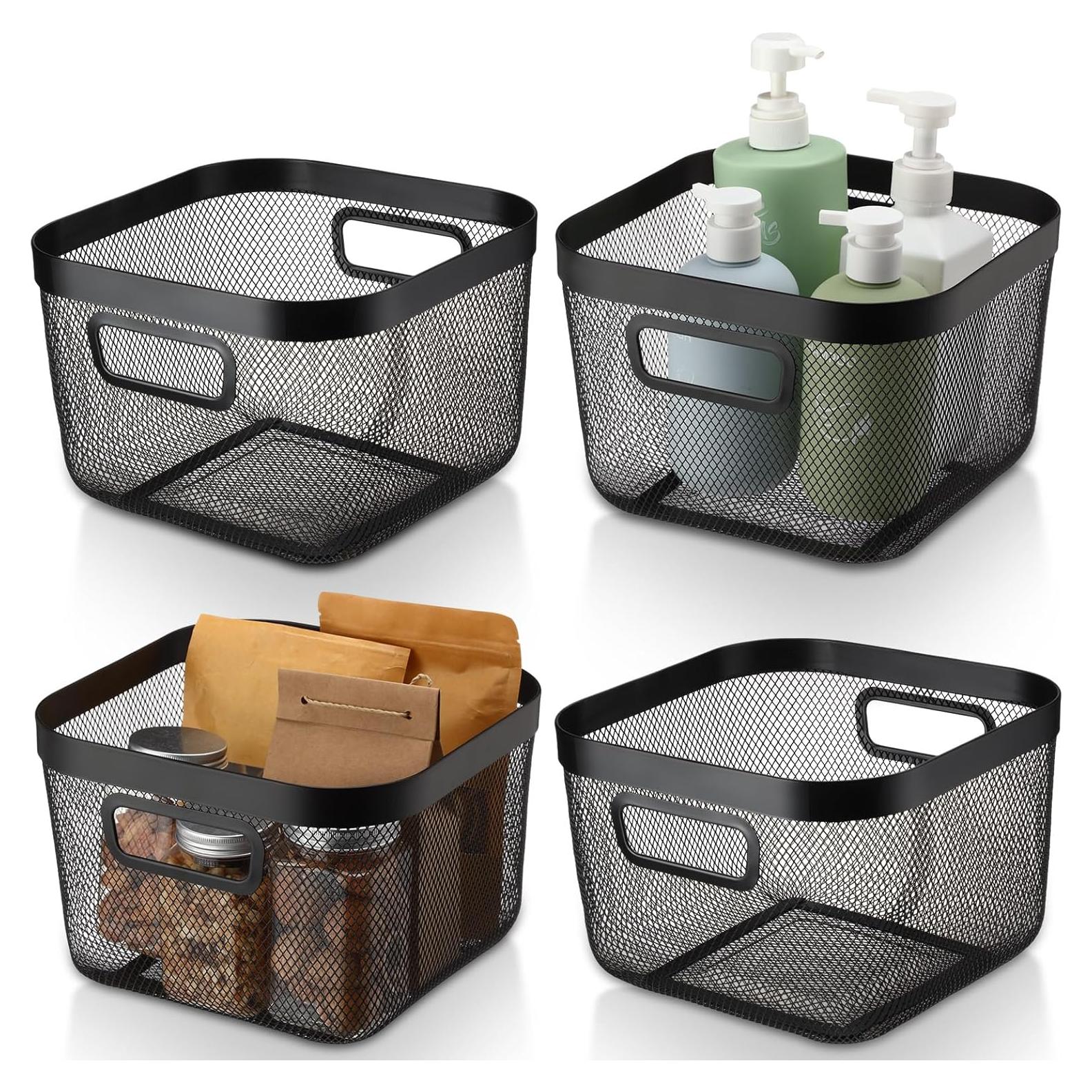 Paquete de 4 Cestas de Malla Metálica MorningRo 24.4x24.4x17.5cm