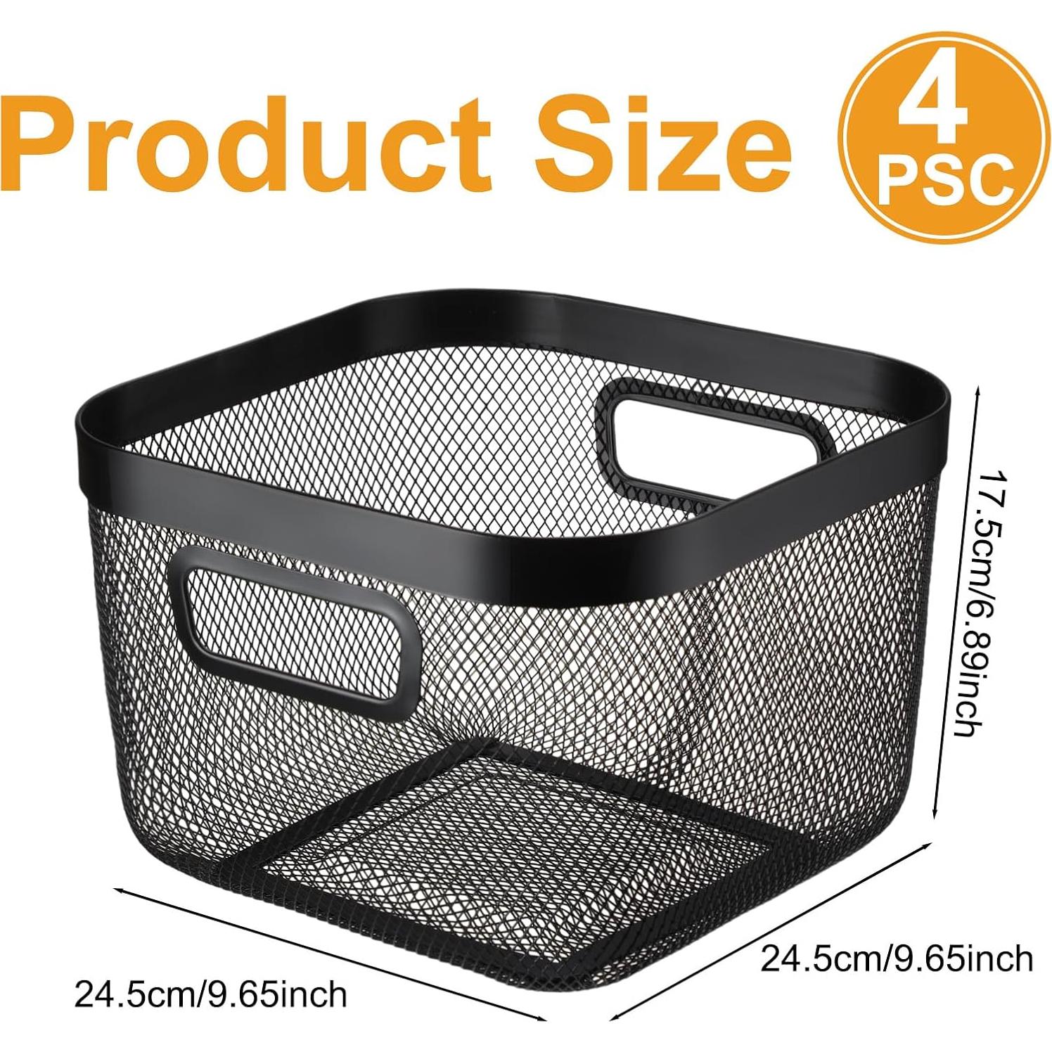 Paquete de 4 Cestas de Malla Metálica MorningRo 24.4x24.4x17.5cm