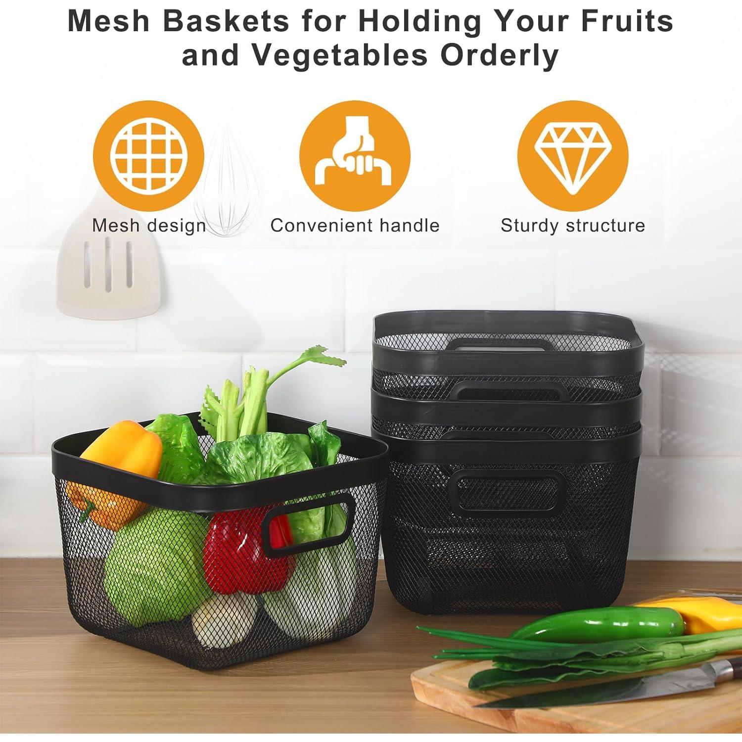 Paquete de 4 Cestas de Malla Metálica MorningRo 24.4x24.4x17.5cm