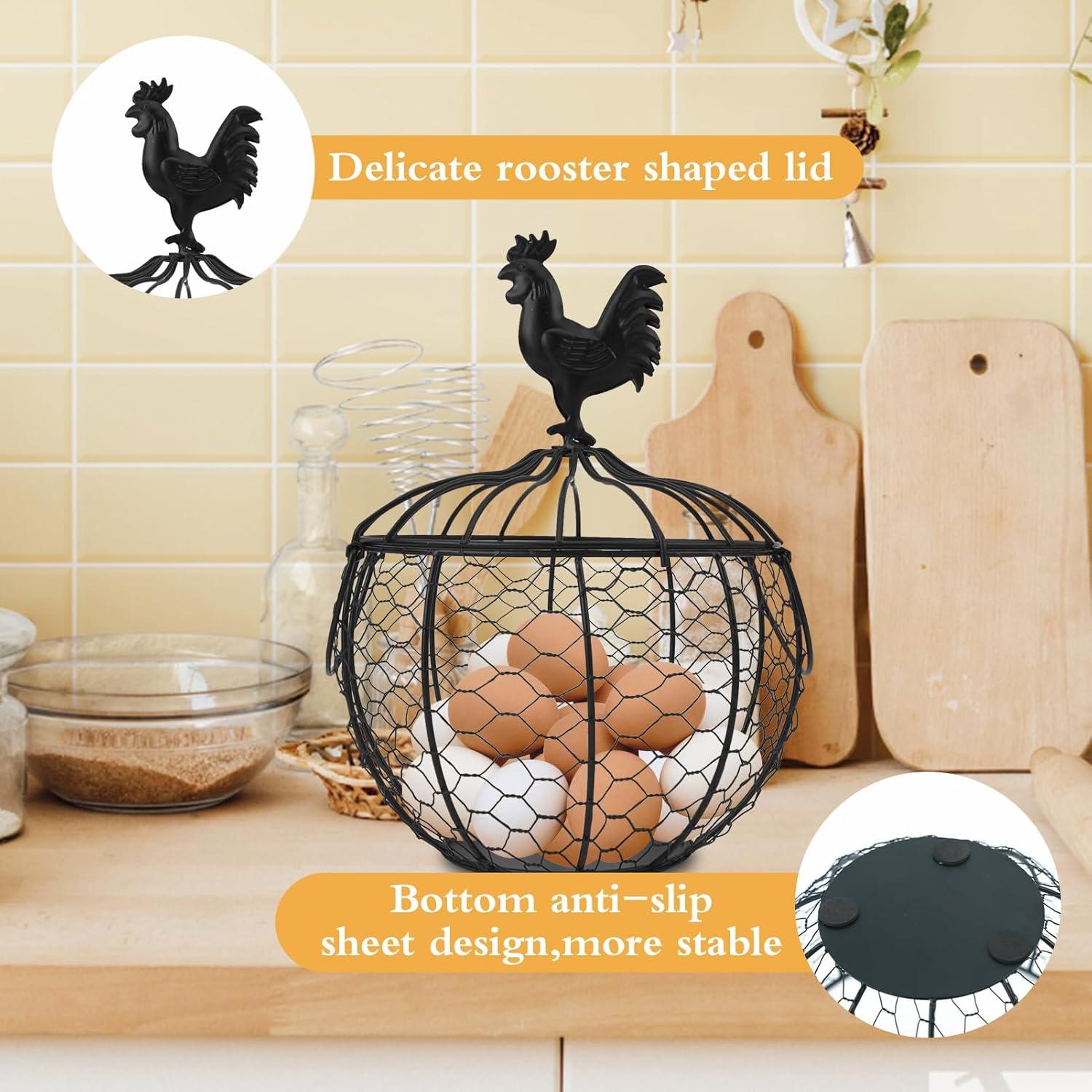 Cesta de Huevos de Alambre Anmylee con Tapa de Pollo 19.5cm