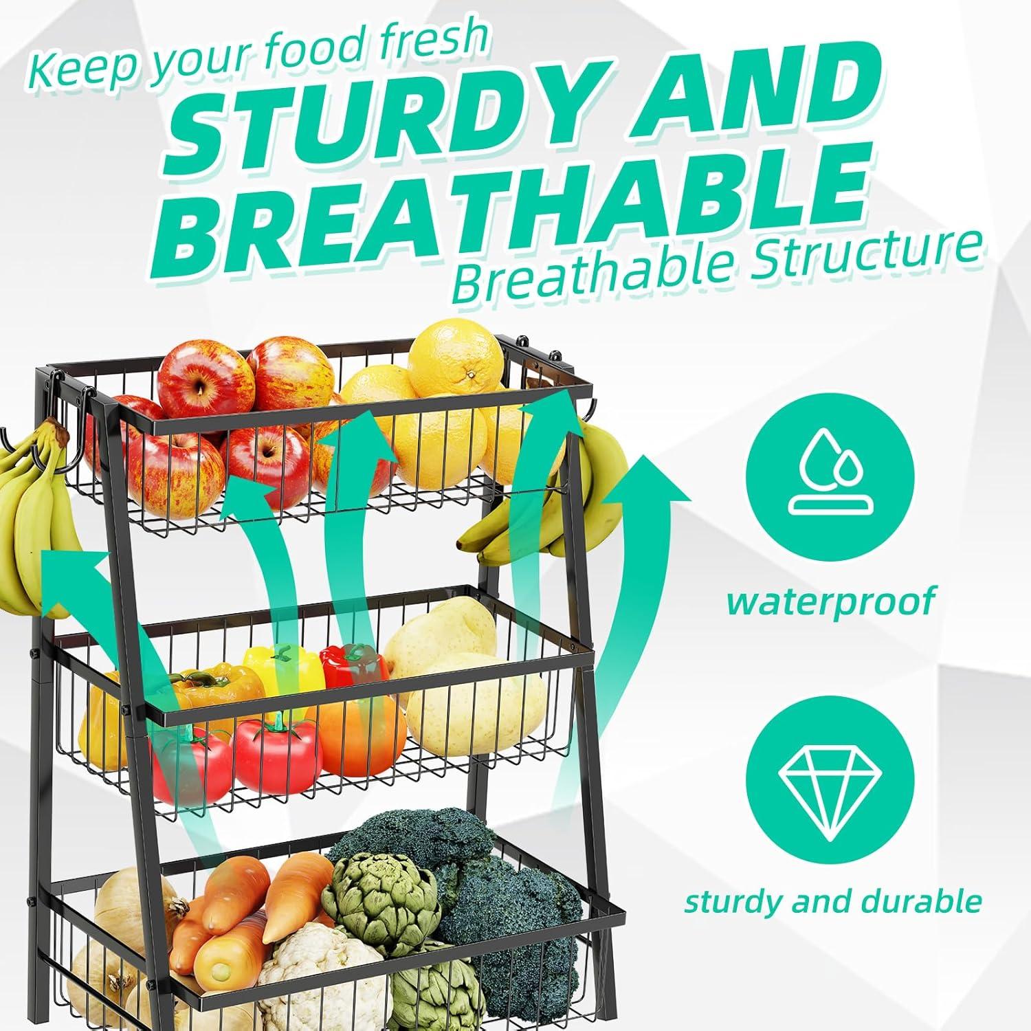 Cesta de Frutas 3 Niveles Simple Trending Metal Negro