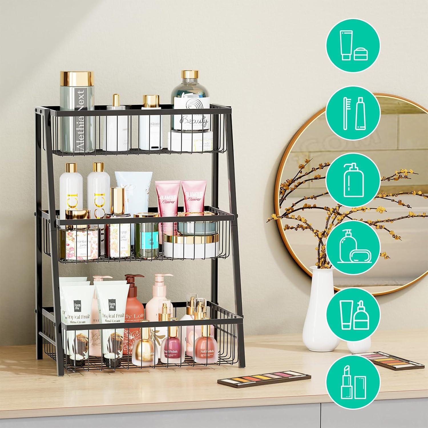 Cesta de Frutas 3 Niveles Simple Trending Metal Negro