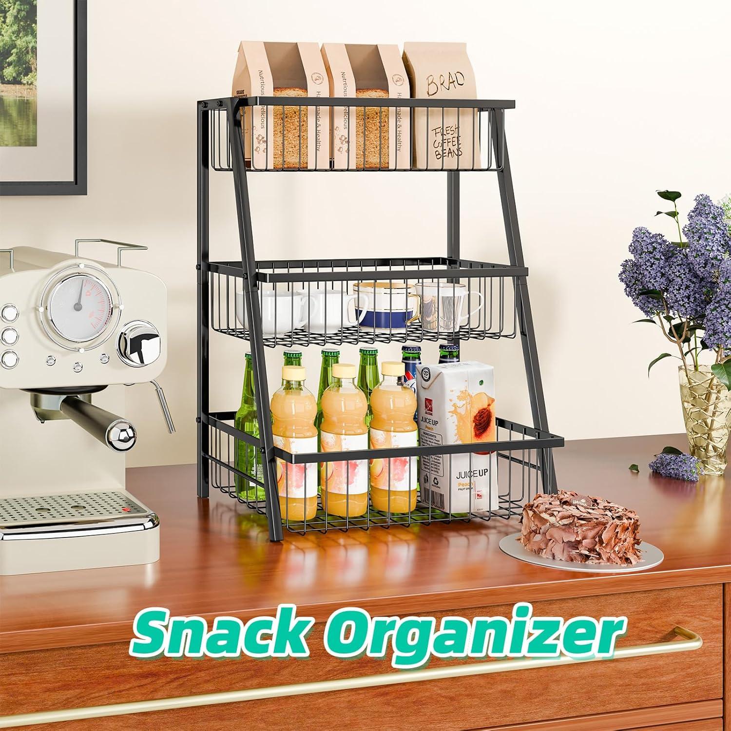 Cesta de Frutas 3 Niveles Simple Trending Metal Negro