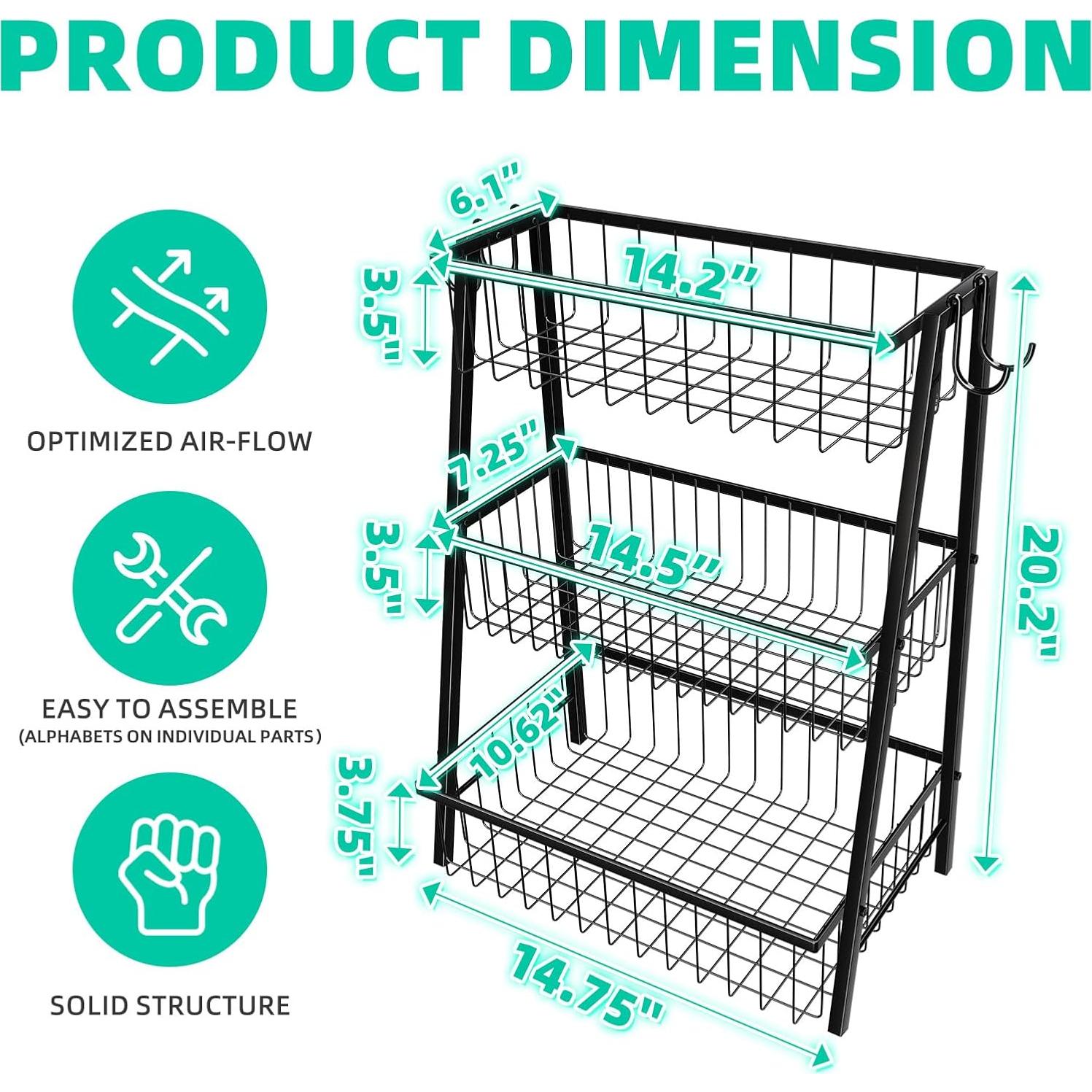 Cesta de Frutas 3 Niveles Simple Trending Metal Negro
