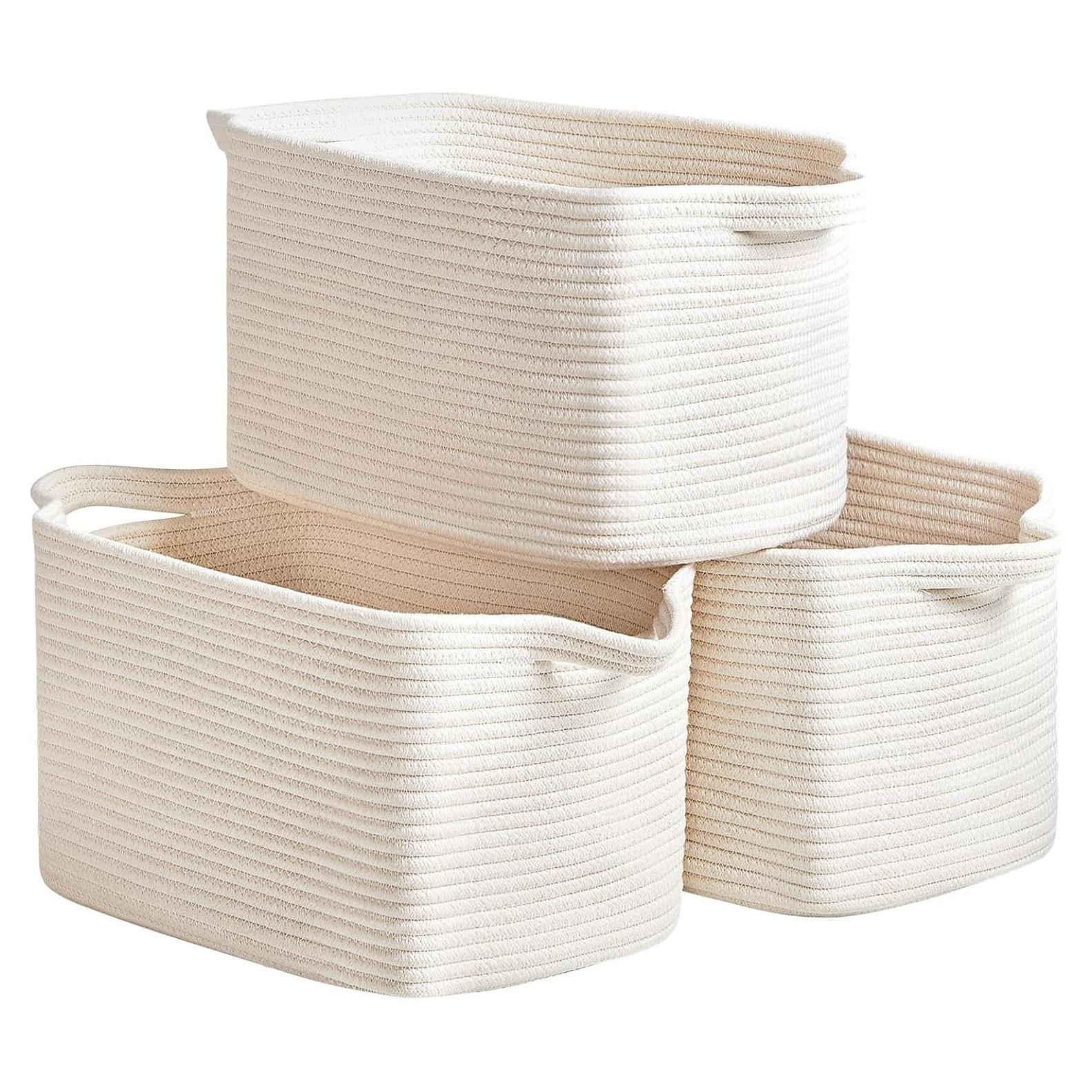 3 Cestas Tejidas de Cuerda de Algodón R RUNKA - 38x26x23 cm