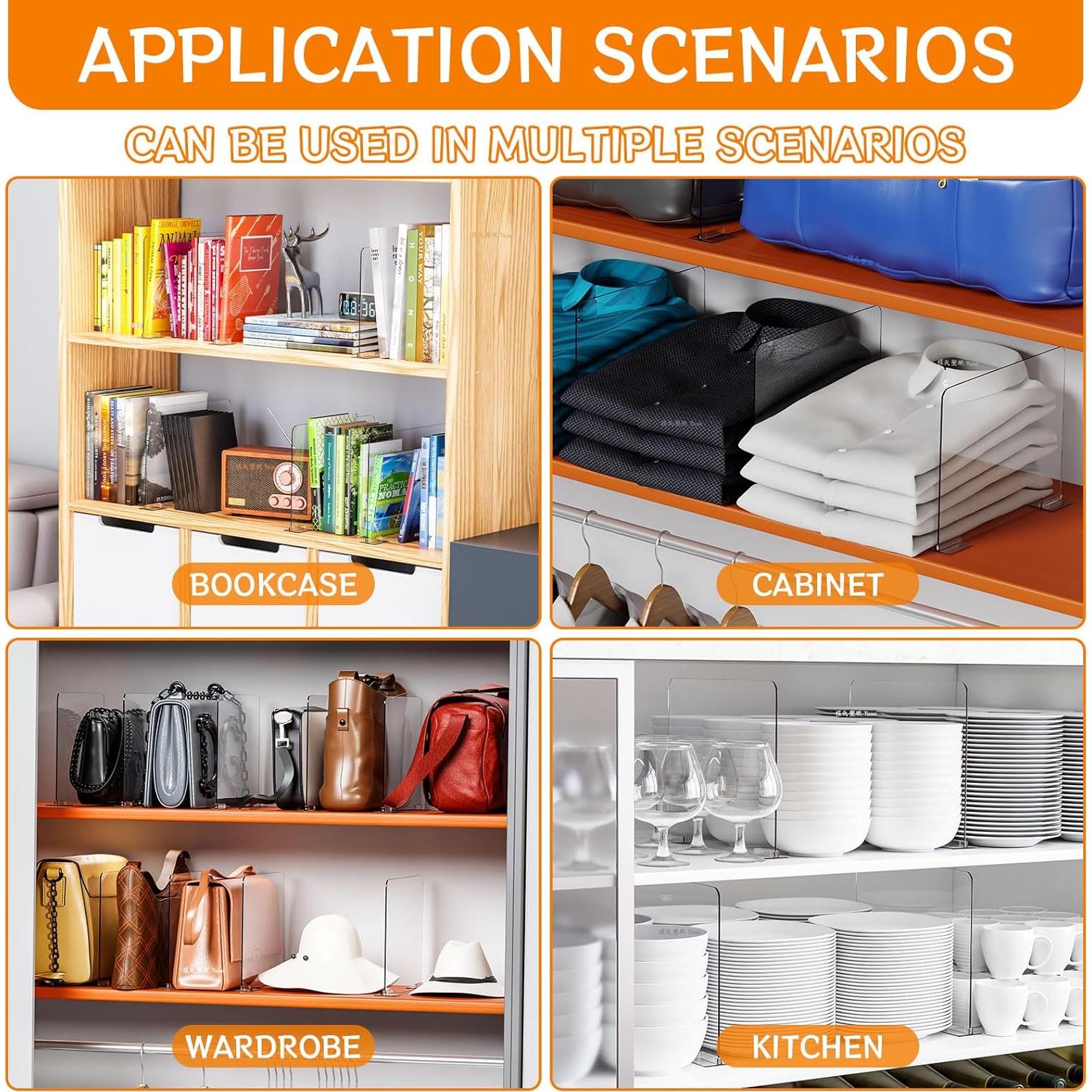 Divisores de Estante Acrílico Yieach - 8 Piezas 28.2x22.1cm