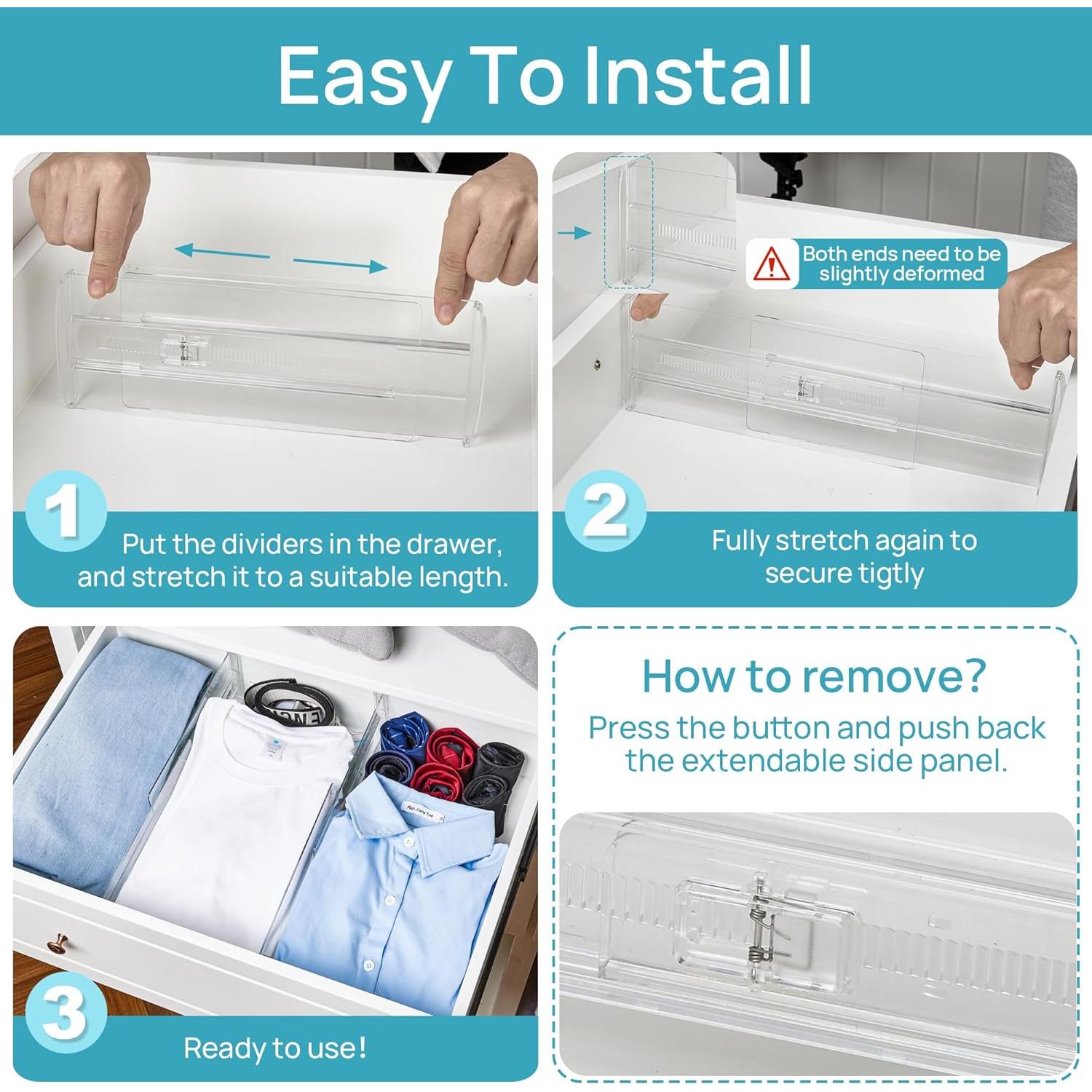 Divisores de Cajones Vtopmart 12 Piezas Ajustables 10.2-16.6 cm