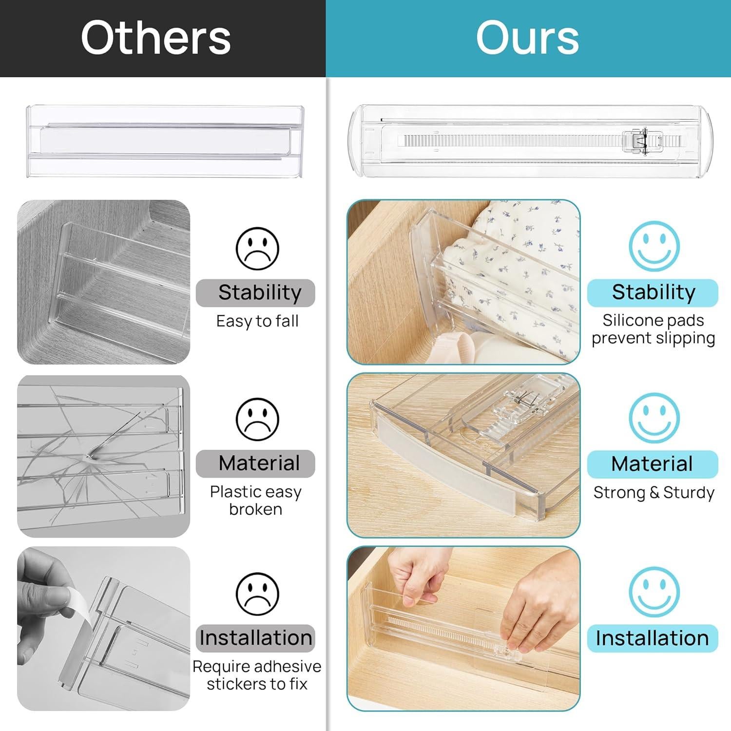 Divisores de Cajones Vtopmart 12 Piezas Ajustables 10.2-16.6 cm