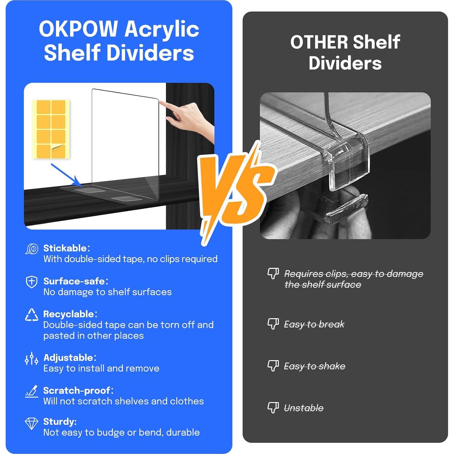 Divisores de Estantería OKPOW - 12 Piezas Acrílico Transparente