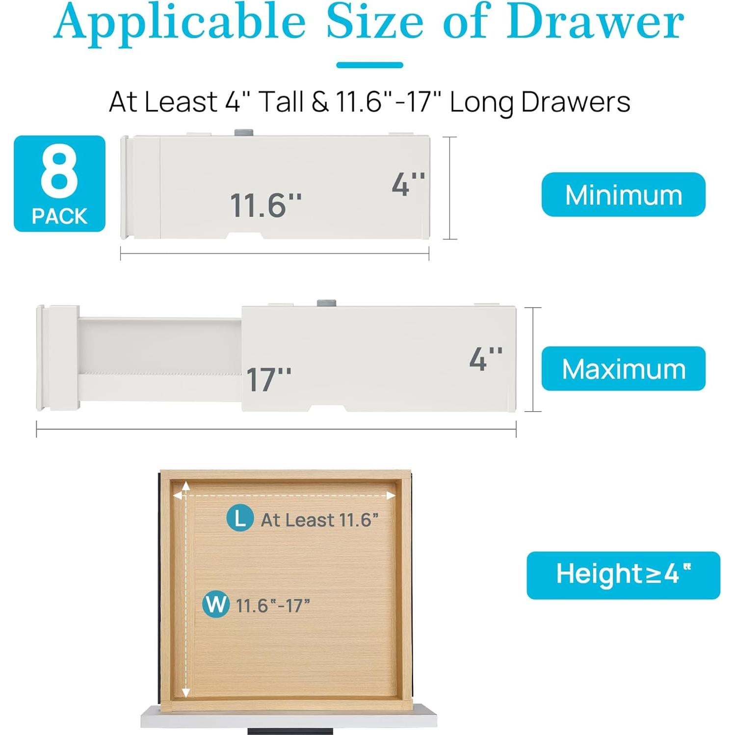 Divisores de Cajones Vtopmart 8 Piezas Ajustables 29.5-43.2 cm