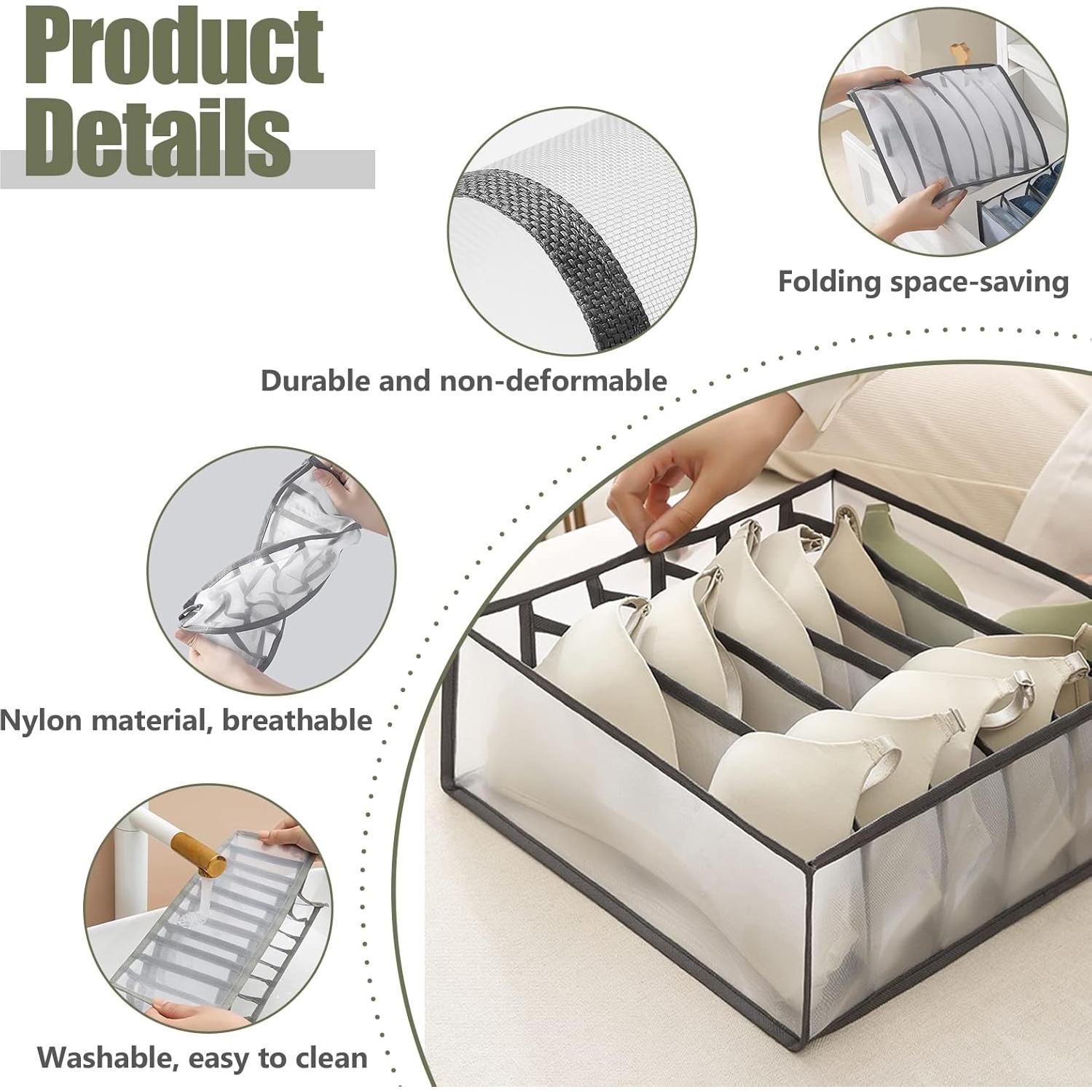 Organizadores de Cajones TOOVREN 3PCS Malla Plegable Gris