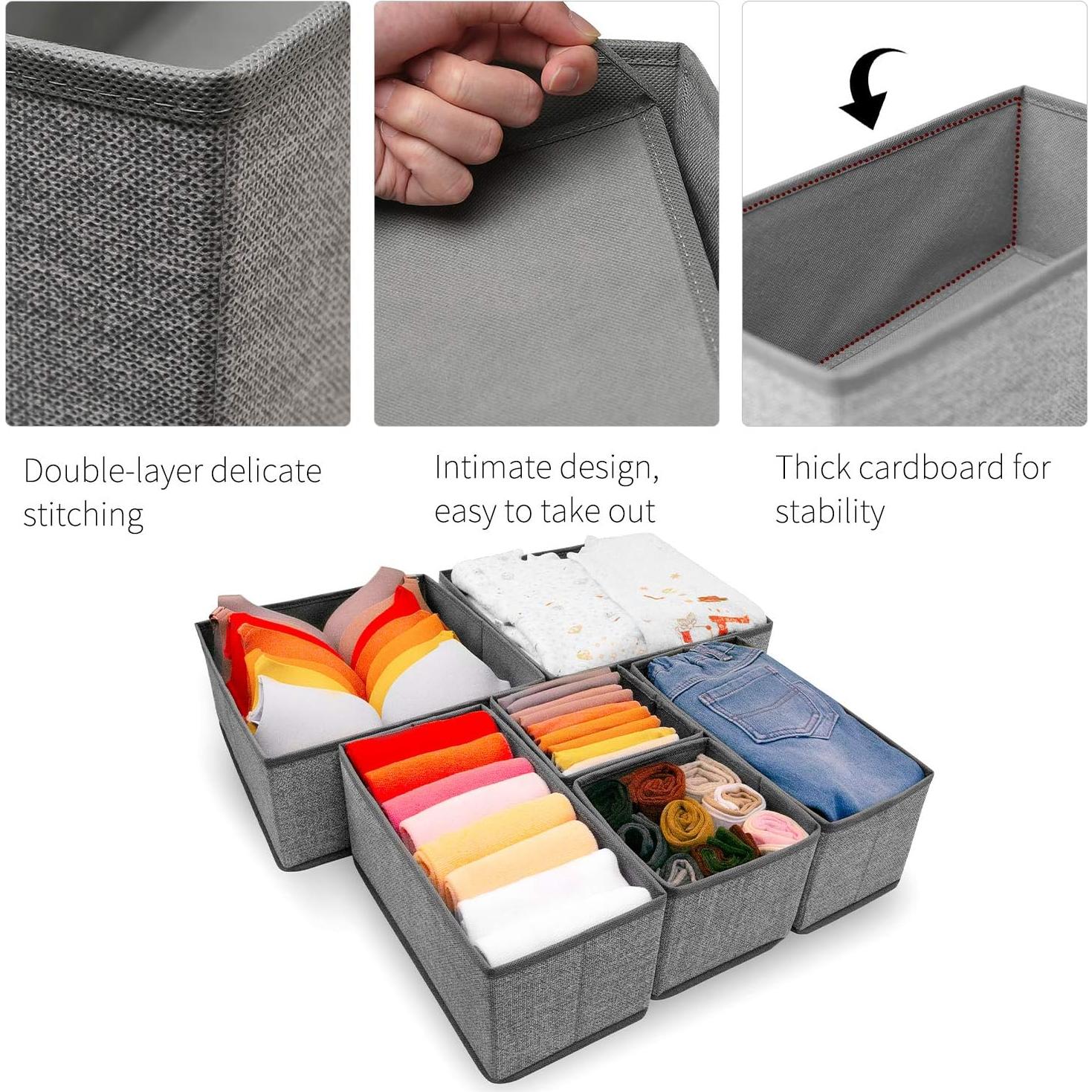 Organizador de Cajones Plegable Criusia 6 Bins Gris Tela