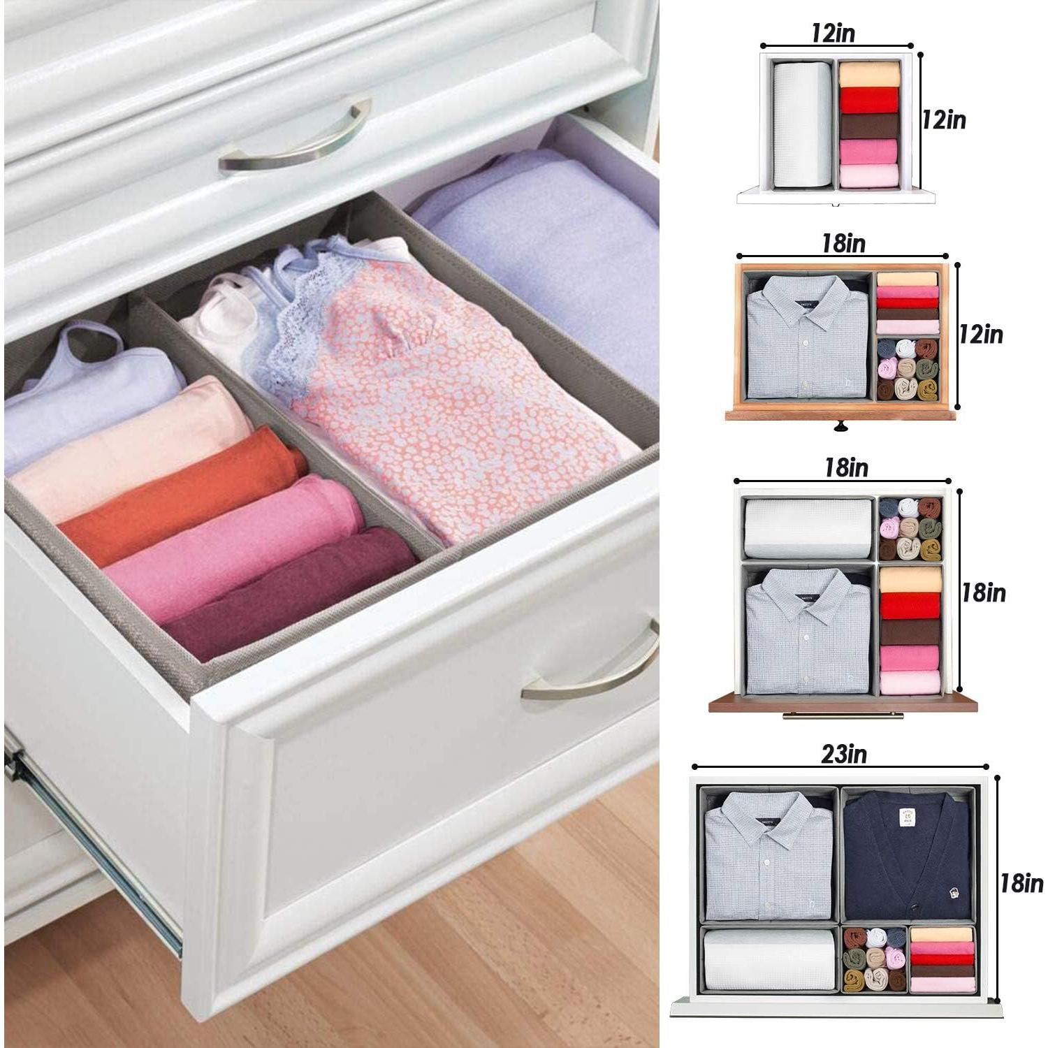 Organizador de Cajones Plegable Criusia 6 Bins Gris Tela