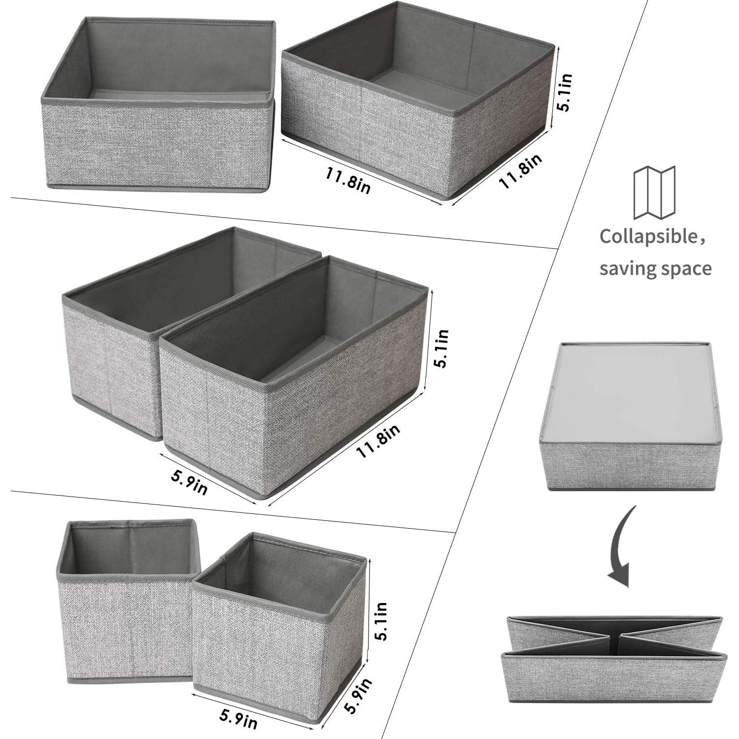 Organizador de Cajones Plegable Criusia 6 Bins Gris Tela