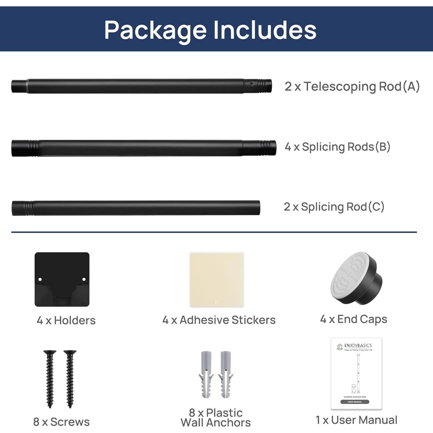 Varilla de Cortina de Tensión Ajustable EnjoyBasics 81-168 cm