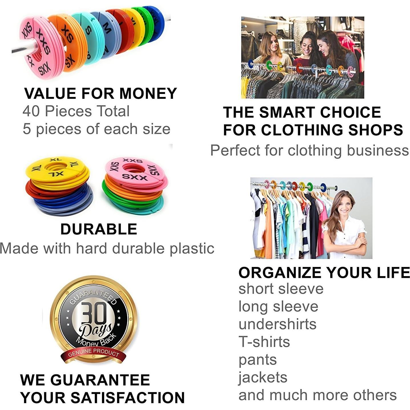 Divisores de Tamaño de Ropa GIDABRAND 40 Piezas Coloridos XXS-XXXL