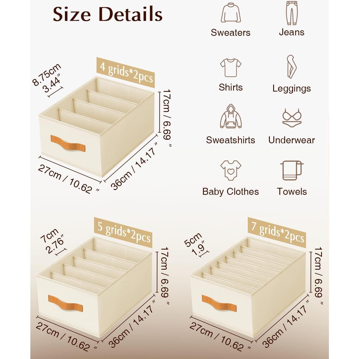 Organizador de Ropa Homsorout Beige 6 Piezas 4/5/7 Rejillas